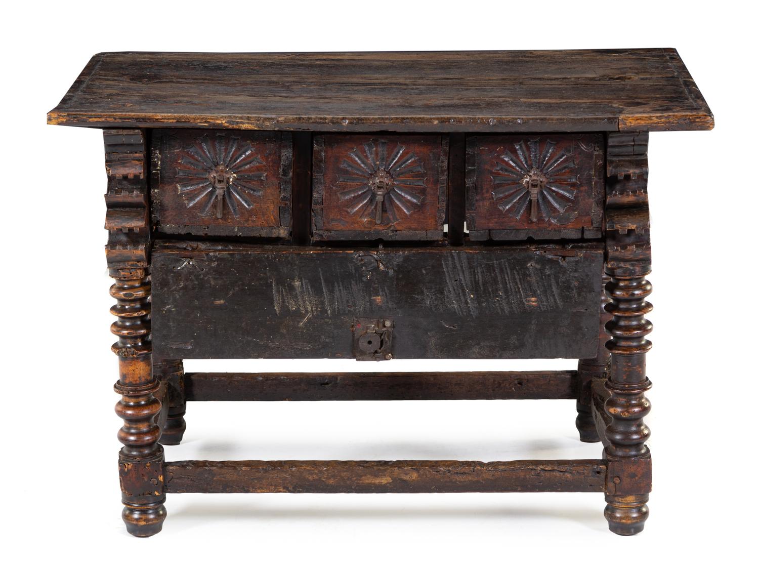 A Spanish Baroque Carved Table Height 29 x width 40 x depth 25 inches. — 17TH CENTURY