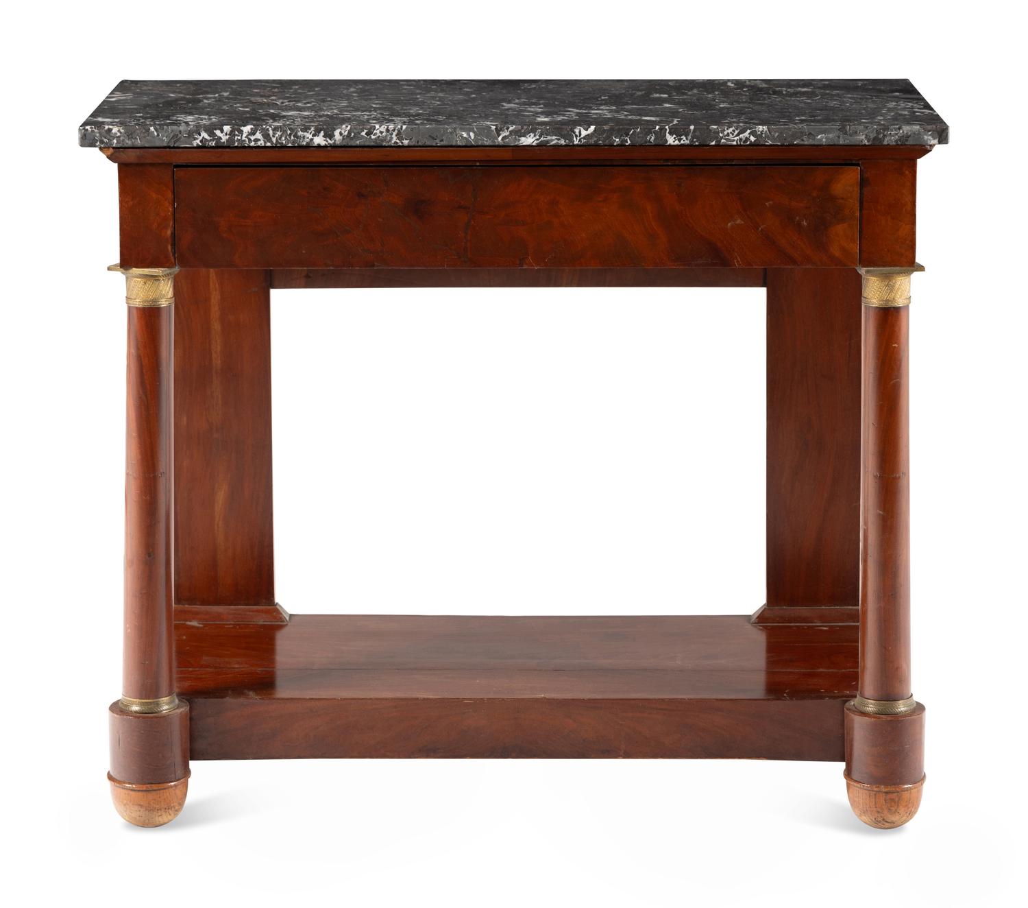 An Empire Style Gilt Bronze Mounted Mahogany Marble-Top Pier Table