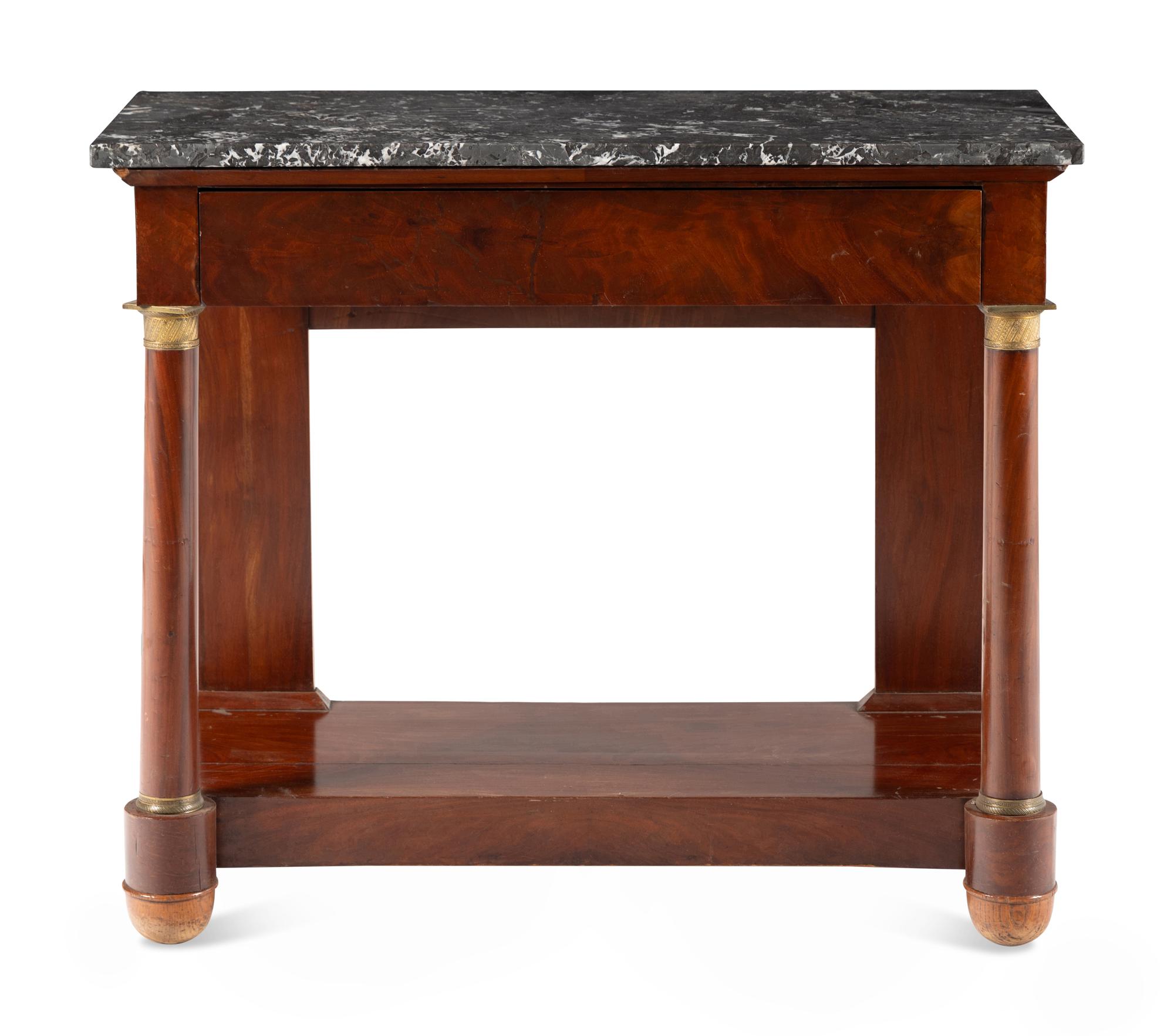 An Empire Style Gilt Bronze Mounted Mahogany Marble-Top Pier Table