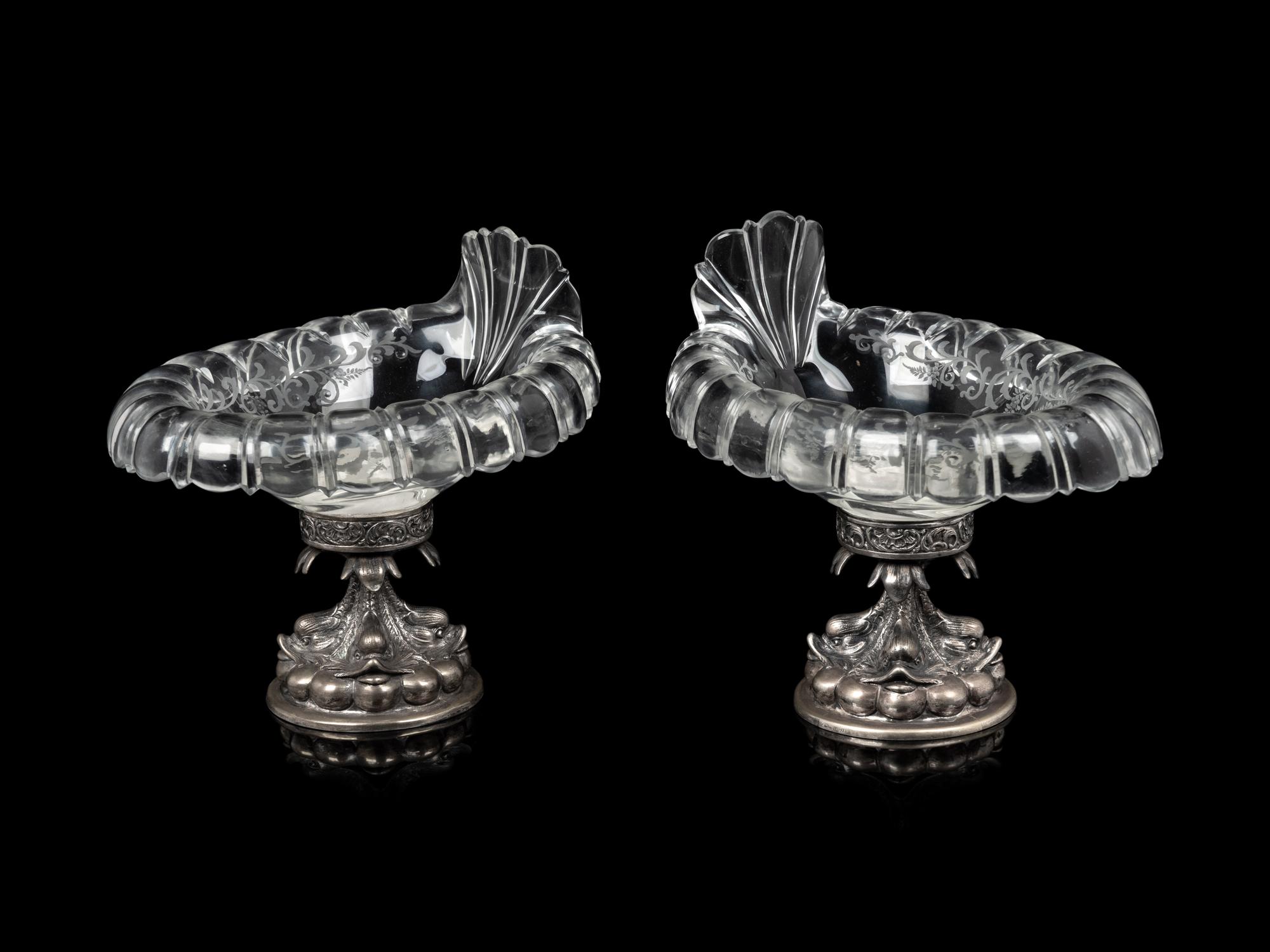 A Pair of German Silver Mounted Glass Bowls