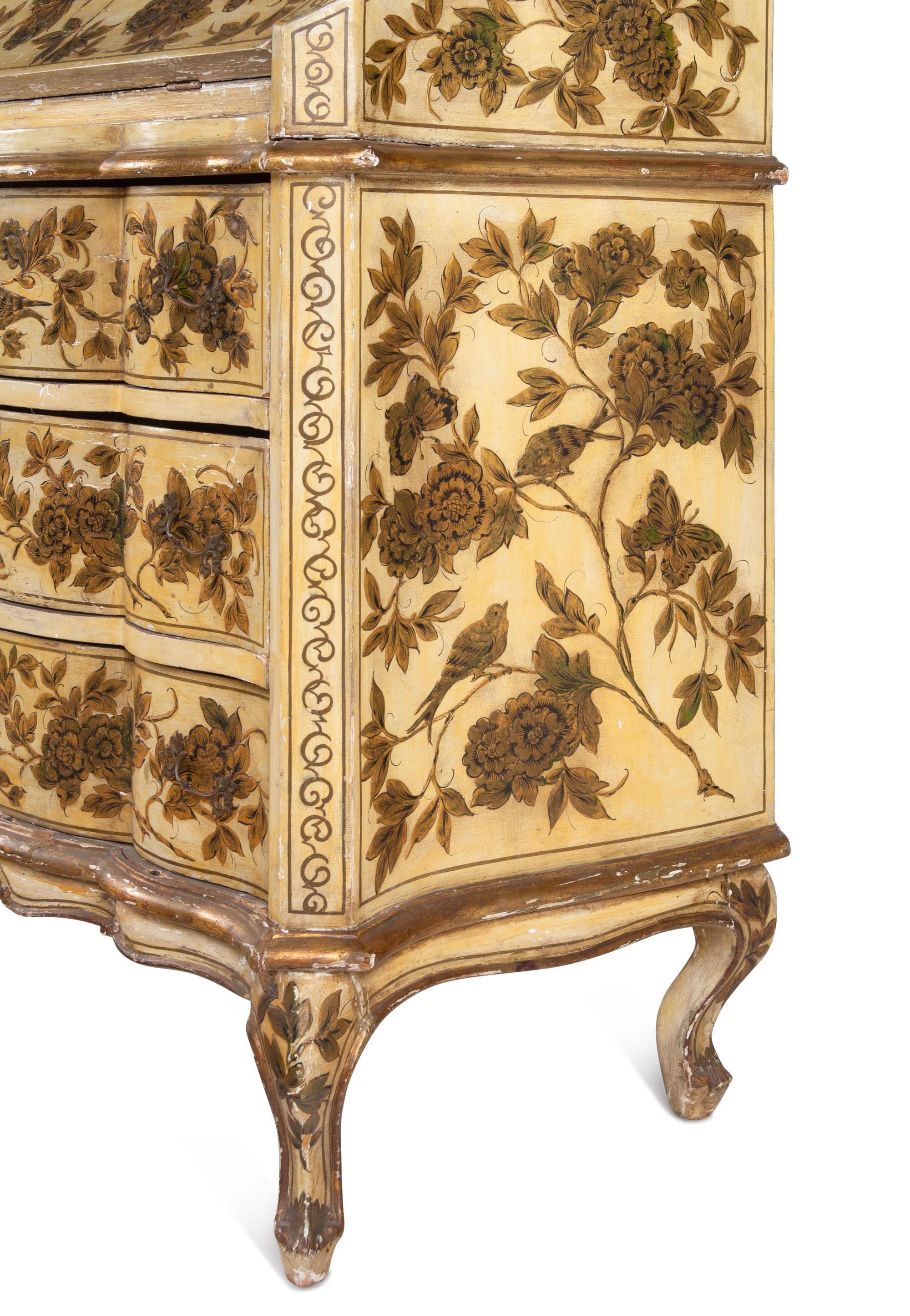 An Italian Cream and Gold-Painted Bureau Cabinet