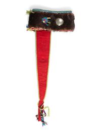 Osage Otter Fur Turban, with Beaded Rosettes and Rocker Engraved German Silver Concha