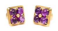A Pair of Yellow Gold and Amethyst Cufflinks, 15.50 dwts.