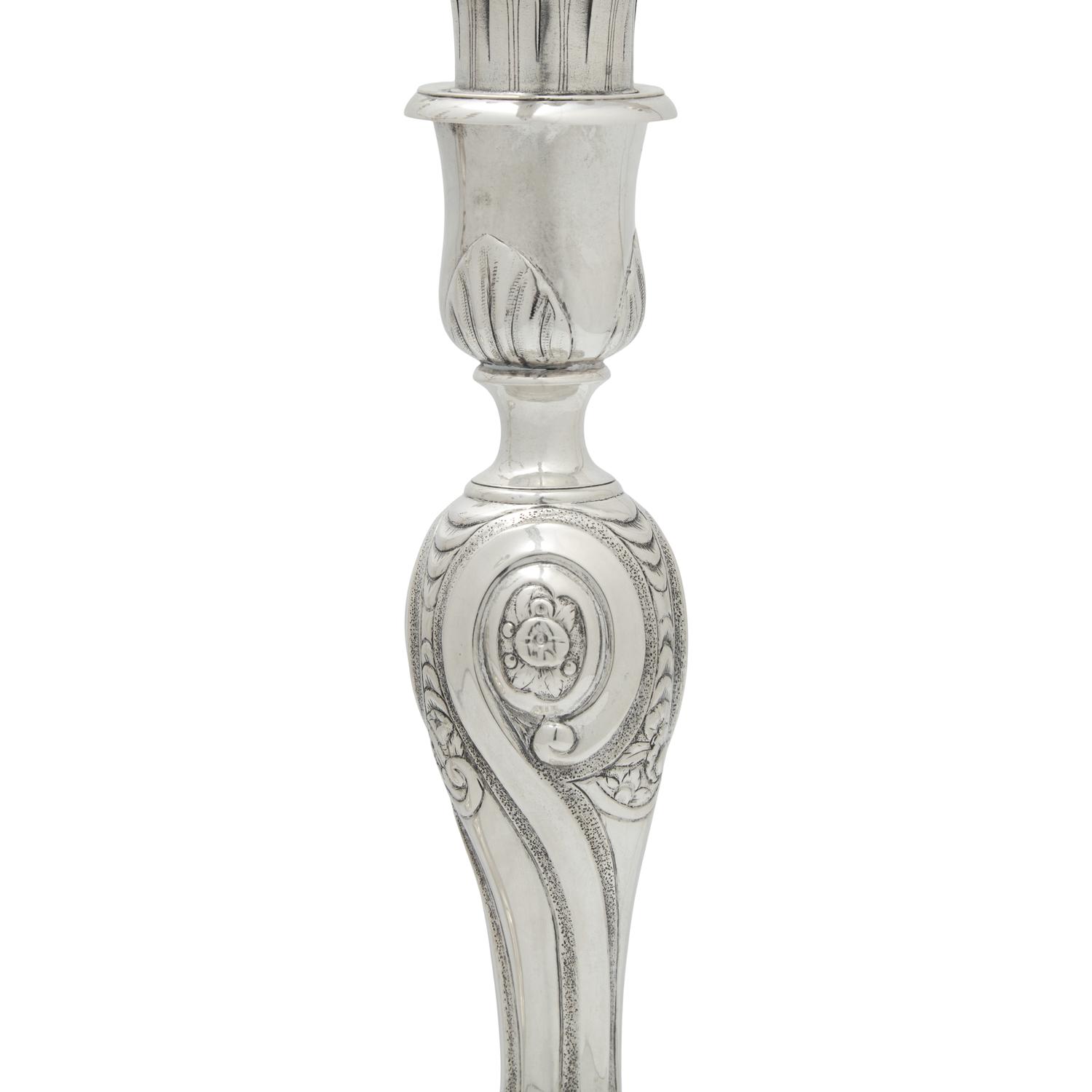A Pair of Danish Silver Four -Light Candelabra