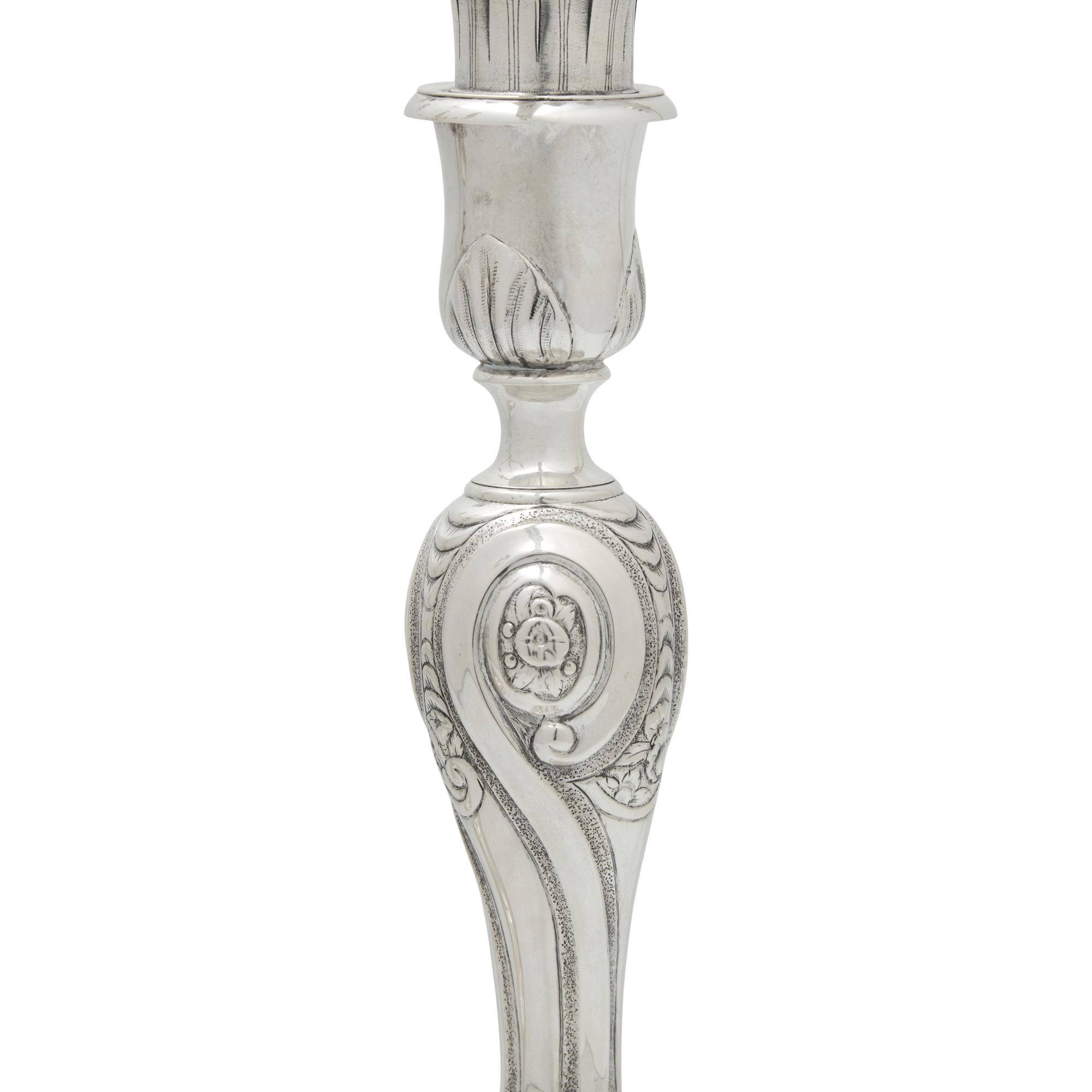 A Pair of Danish Silver Four -Light Candelabra