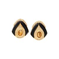 CITRINE, ONYX AND DIAMOND EARCLIPS
