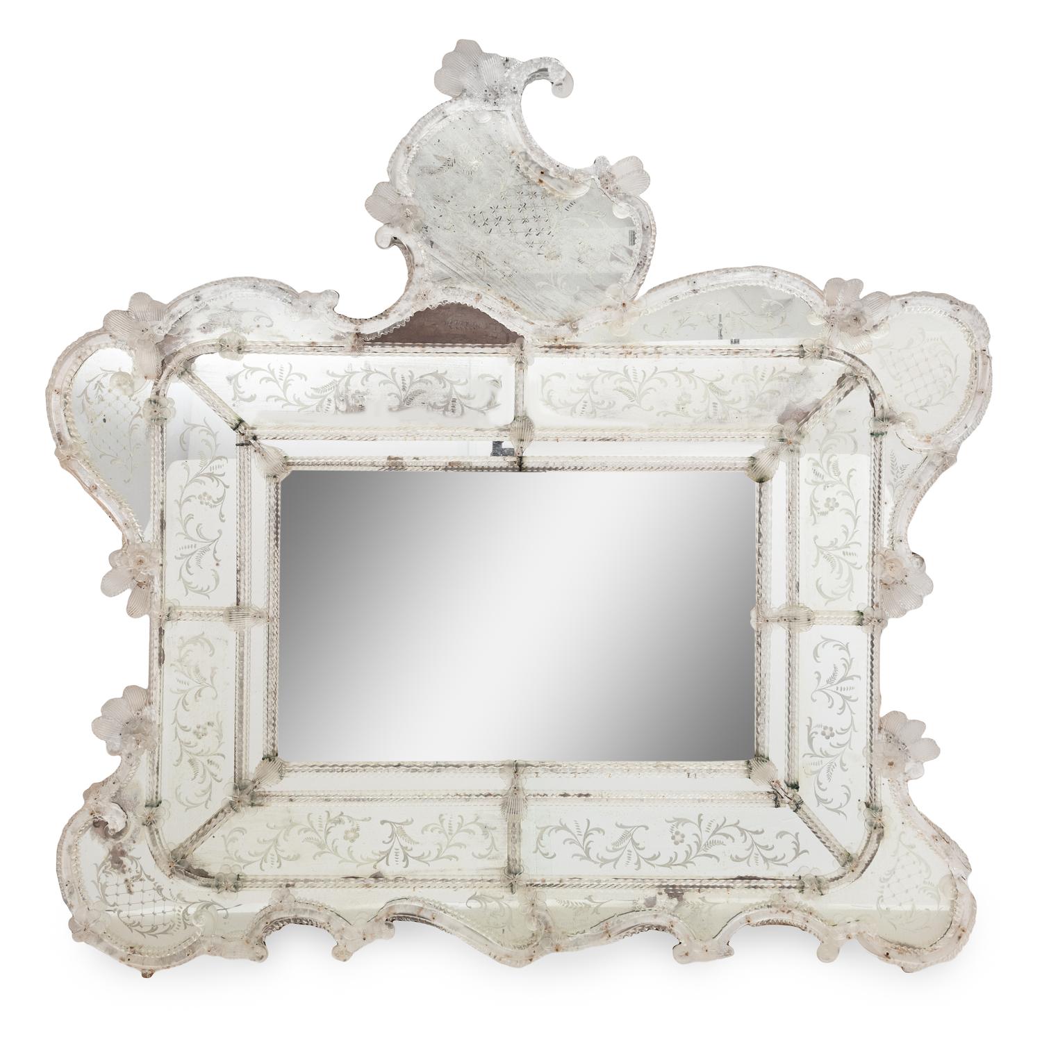 A Large Venetian Blown and Etched Glass Mirror