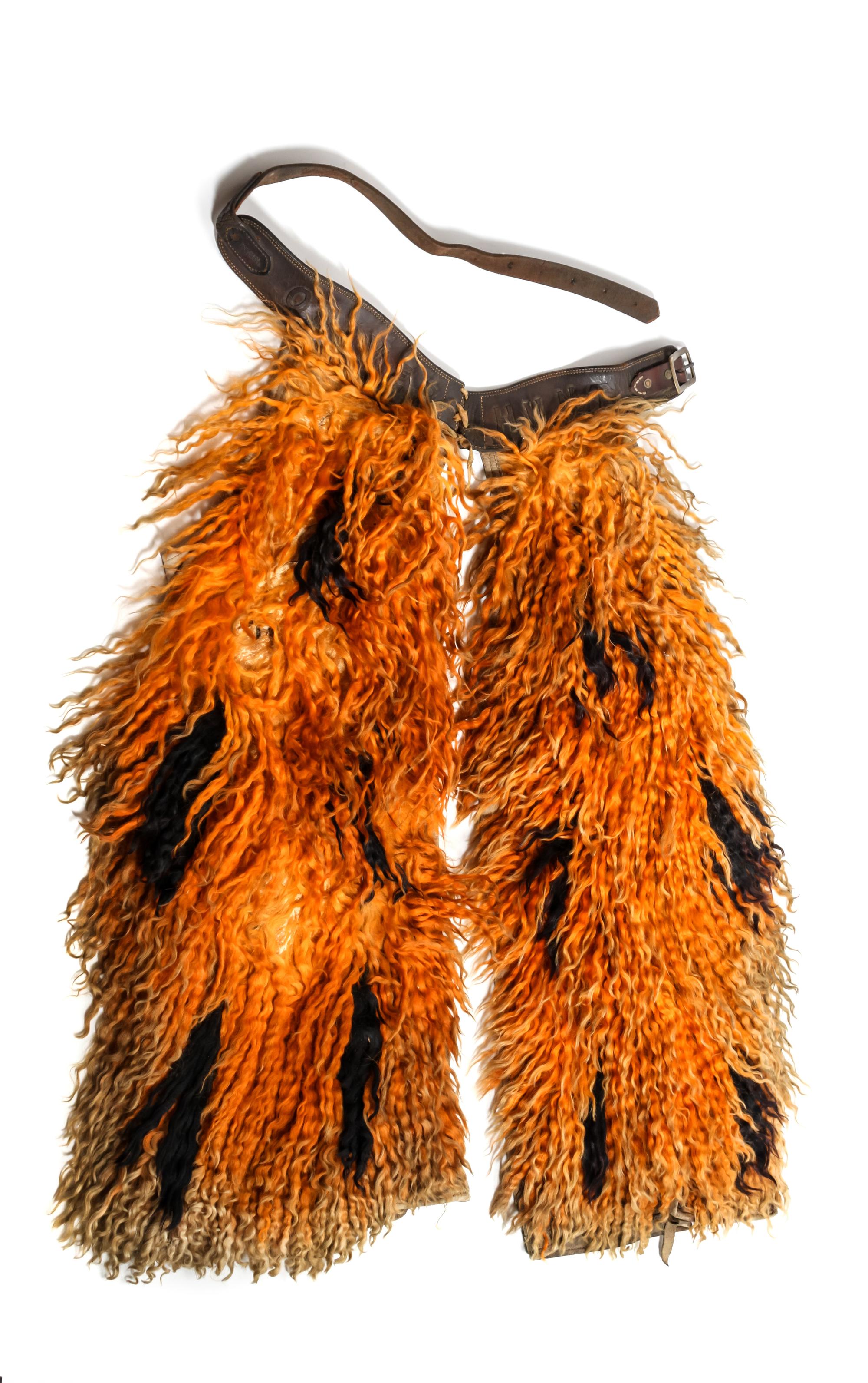 Pair of Orange and Black "Pinto" Wooly Chaps Length 37 inches — First Quarter 20th Century