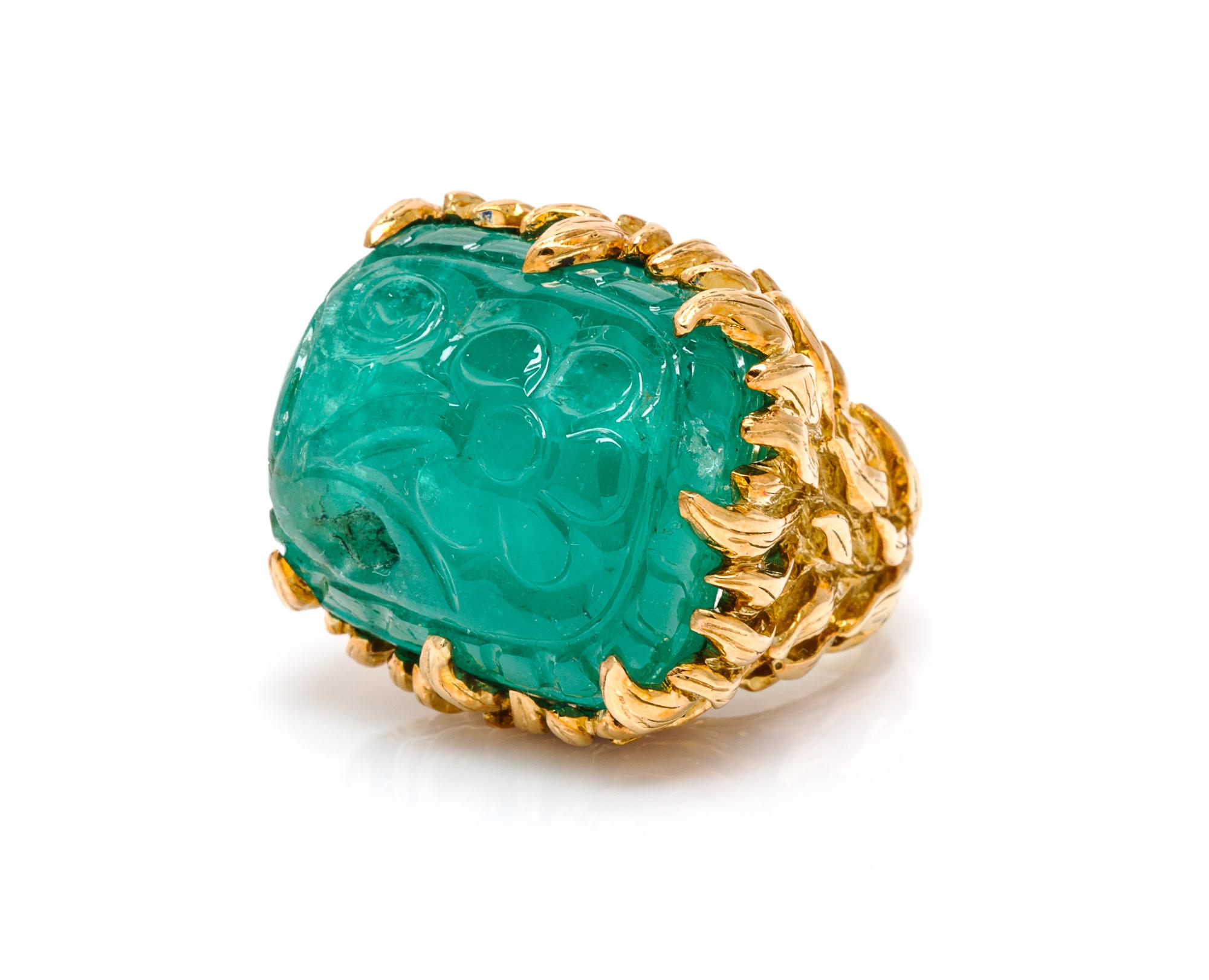 An 18 Karat Yellow Gold and Carved Emerald Ring, Tony Duquette, 30.50 dwts.