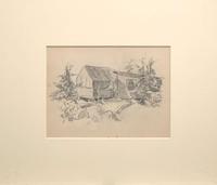 John Fulton Folinsbee (American, 1892-1972) 'Farm, Overturned Boat on Water', together with 'Cabin and Pines'