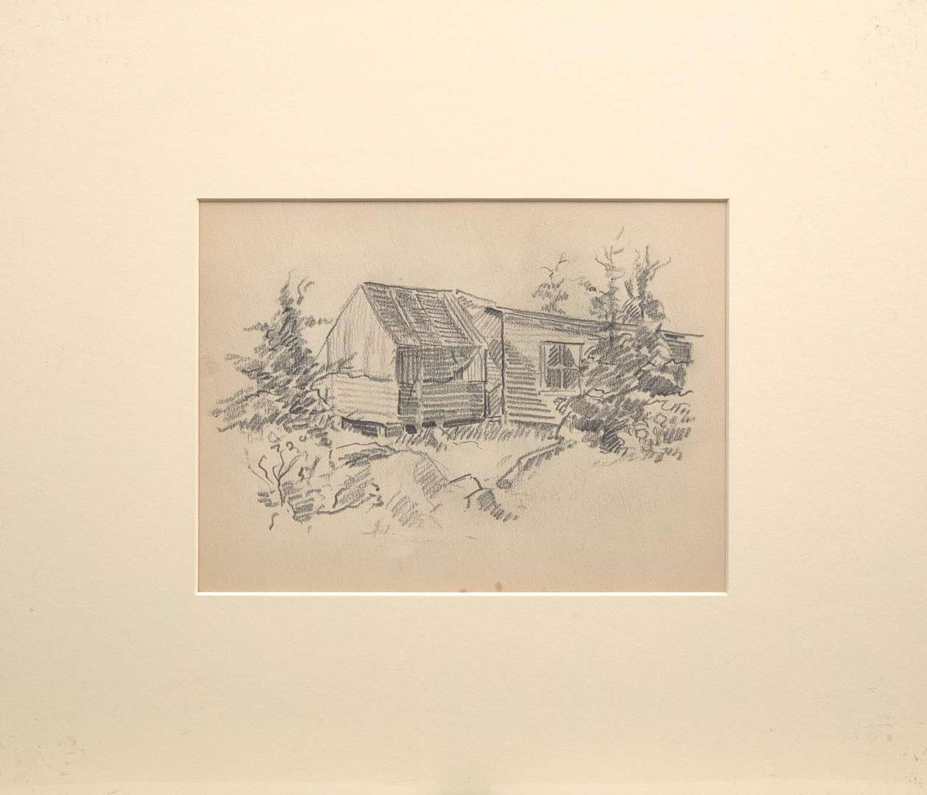 John Fulton Folinsbee (American, 1892-1972) 'Farm, Overturned Boat on Water', together with 'Cabin and Pines'