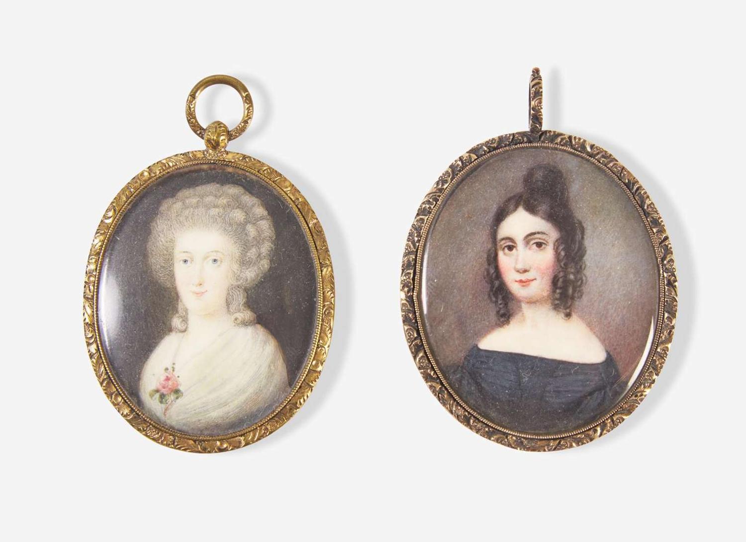 American and French School 18th / 19th century, Two Portrait Miniatures of Ladies