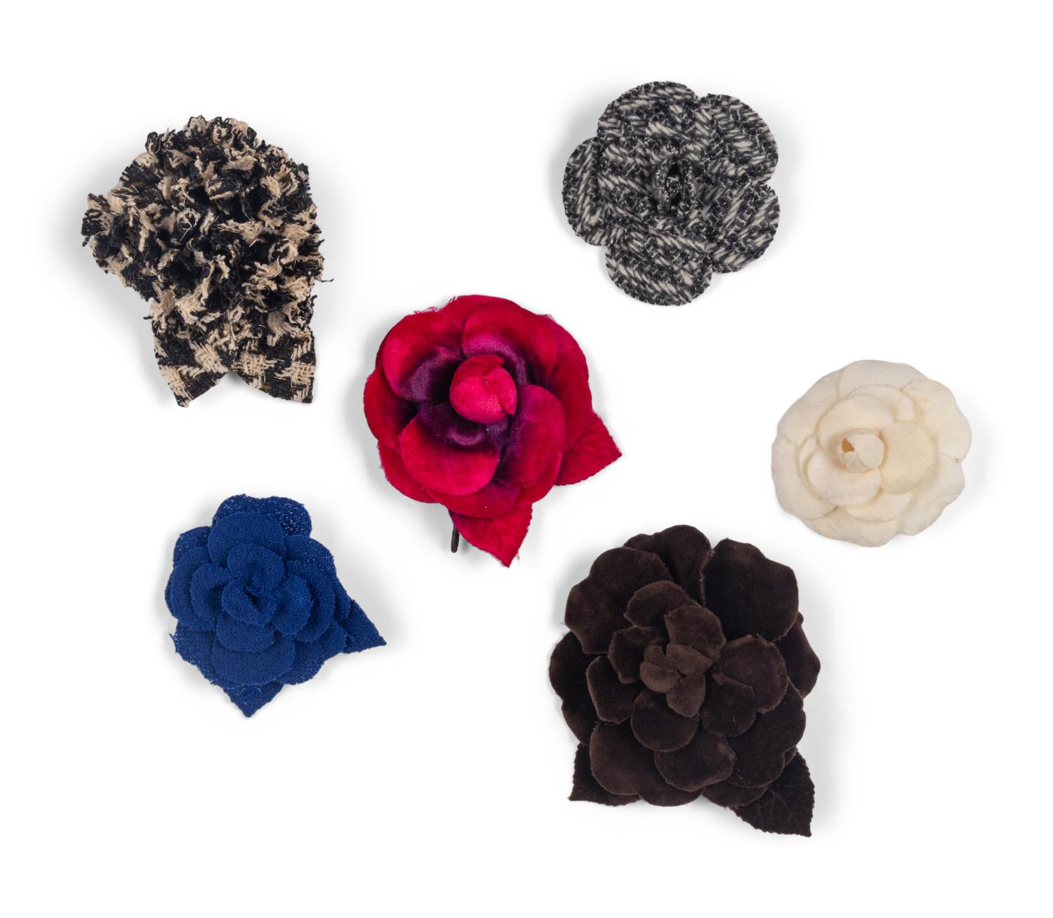 Six Chanel Camellia Brooches