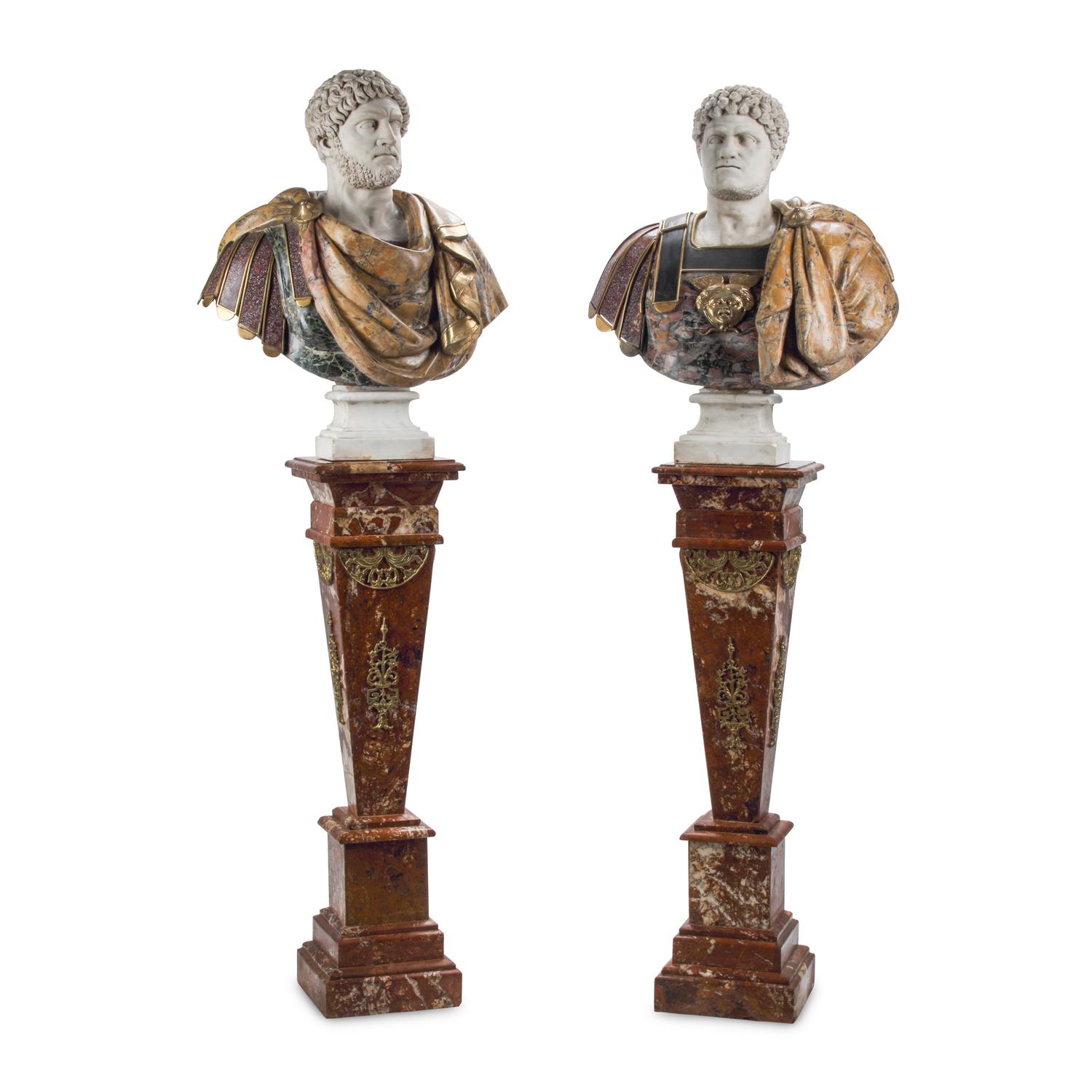 A Pair of Italian Marble, Bronze and Porphyry Busts