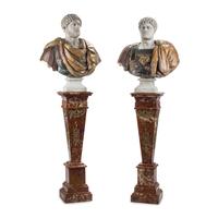 A Pair of Italian Marble, Bronze and Porphyry Busts