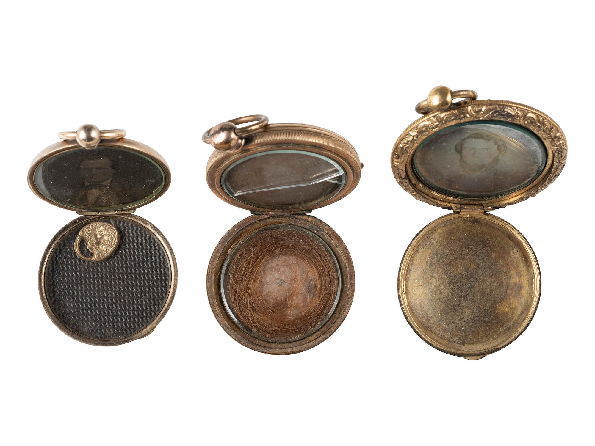 [EARLY PHOTOGRAPHY]. 11 lockets containing daguerreotypes and tintypes.