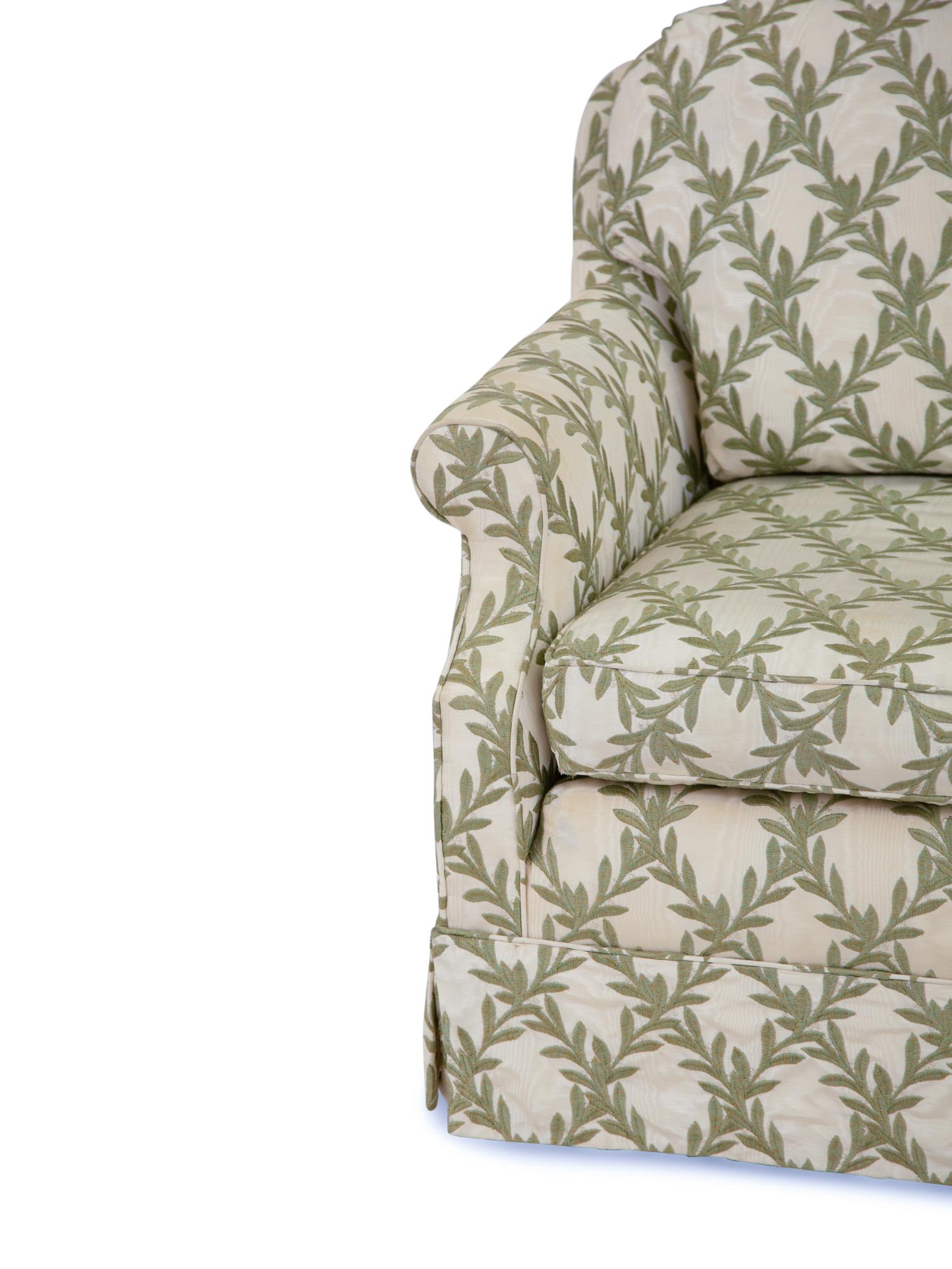 A Pair of French Embroidered Silk Upholstered Club Chairs