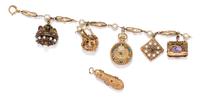 A Yellow Gold Charm Bracelet with Six Charms, 45.90 dwts.