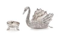 Two Italian Silver Table Articles, Buccellati, Milan, 20th Century, comprising a swan-form candy dish and a shell-form salt cellar rais