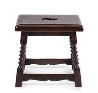 A Jacobean Style Oak Stool Height 17 x width 17 1/2 x depth 14 inches.