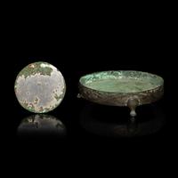 Two Chinese Bronze Articles, Han Dynasty, Han Dynasty 漢 青銅鏡及銅錯銀承盤