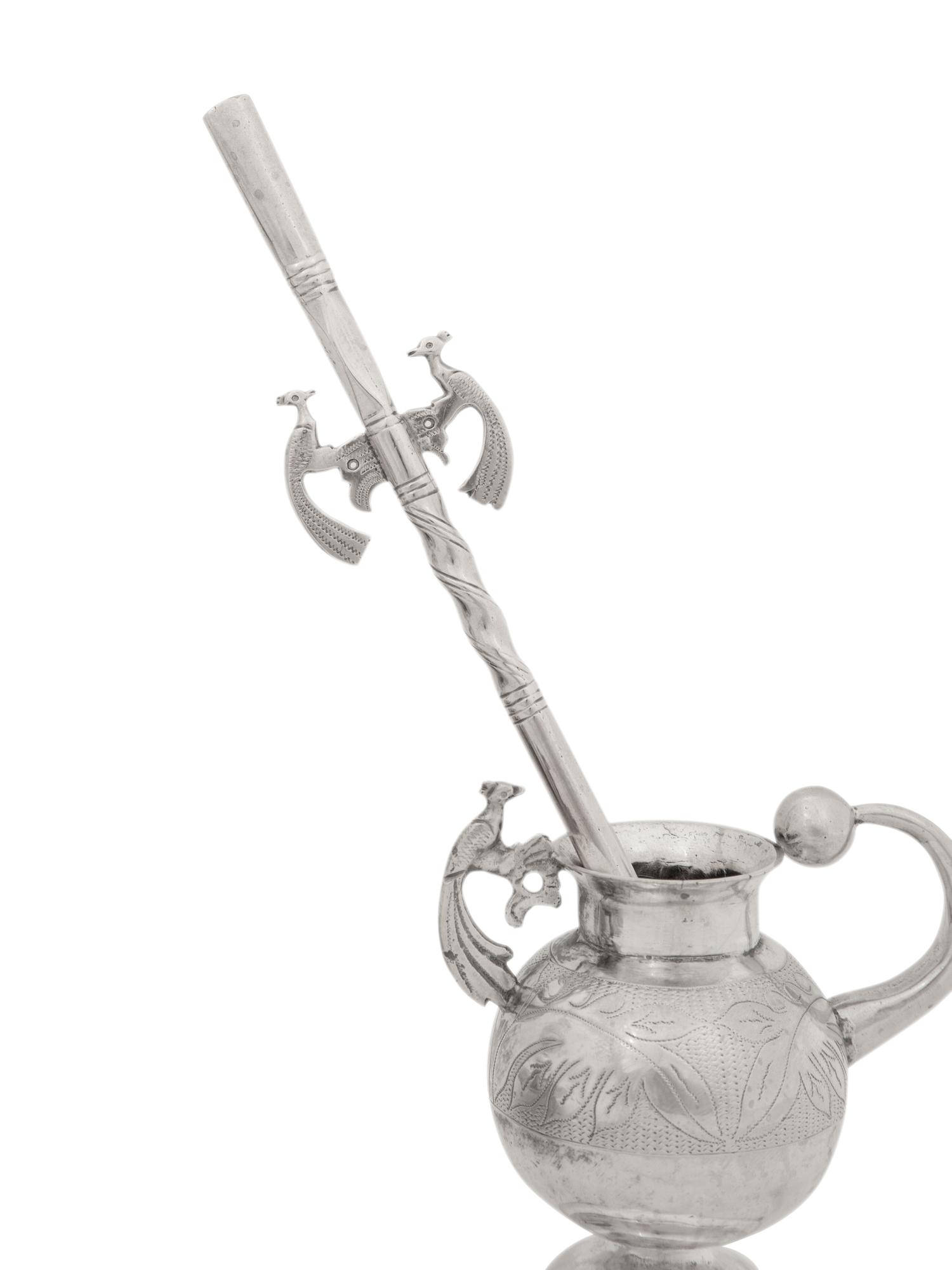 Two Chilean Silver Mate Pots