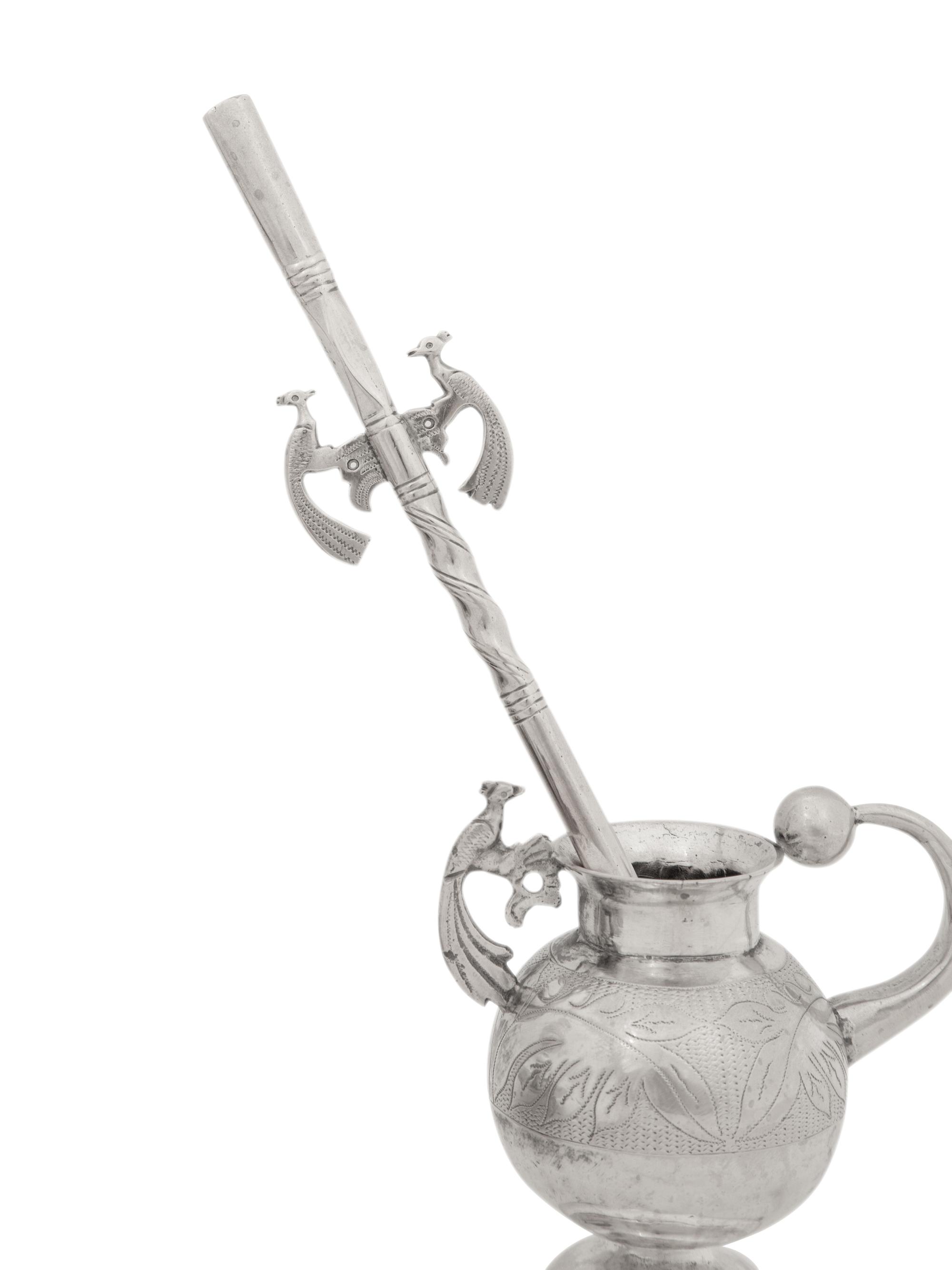 Two Chilean Silver Mate Pots