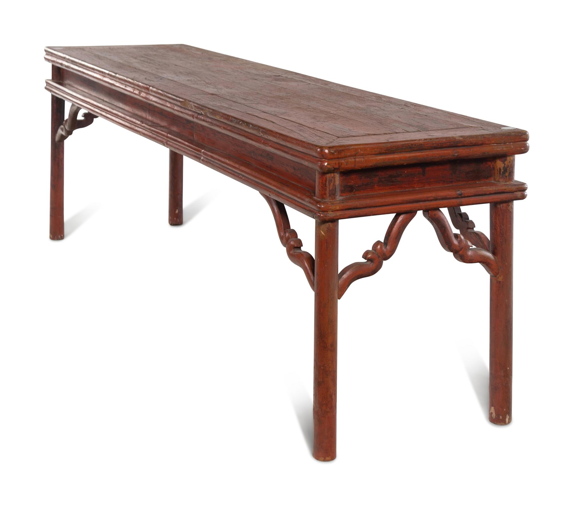 A Chinese Hardwood Altar Table with Remnants of Red Pigment