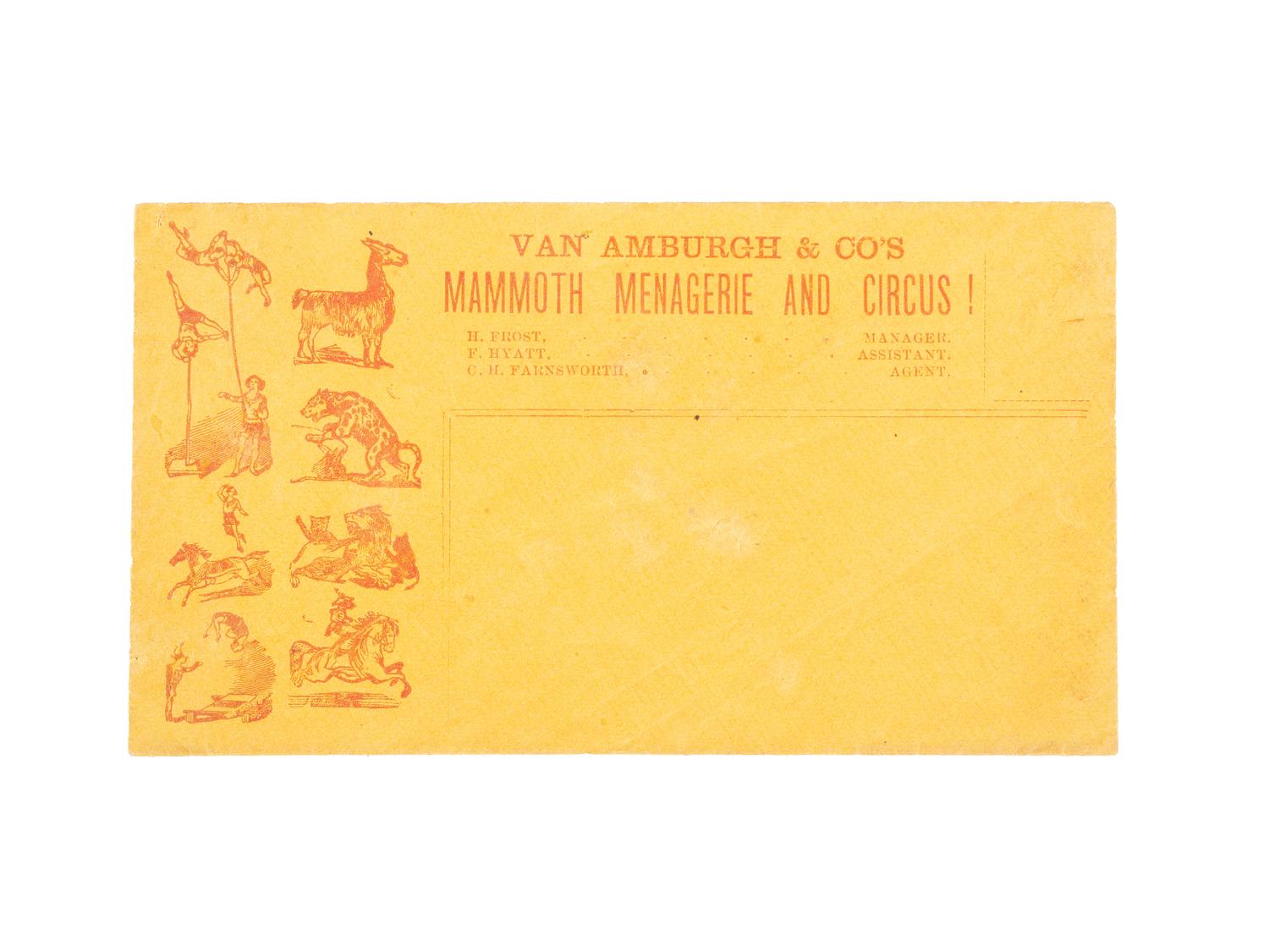 [CIRCUS]. Unequalled in the World! Van Amburgh & Co.'s Great Golden Menagerie. N.p.: N.p., 1871.