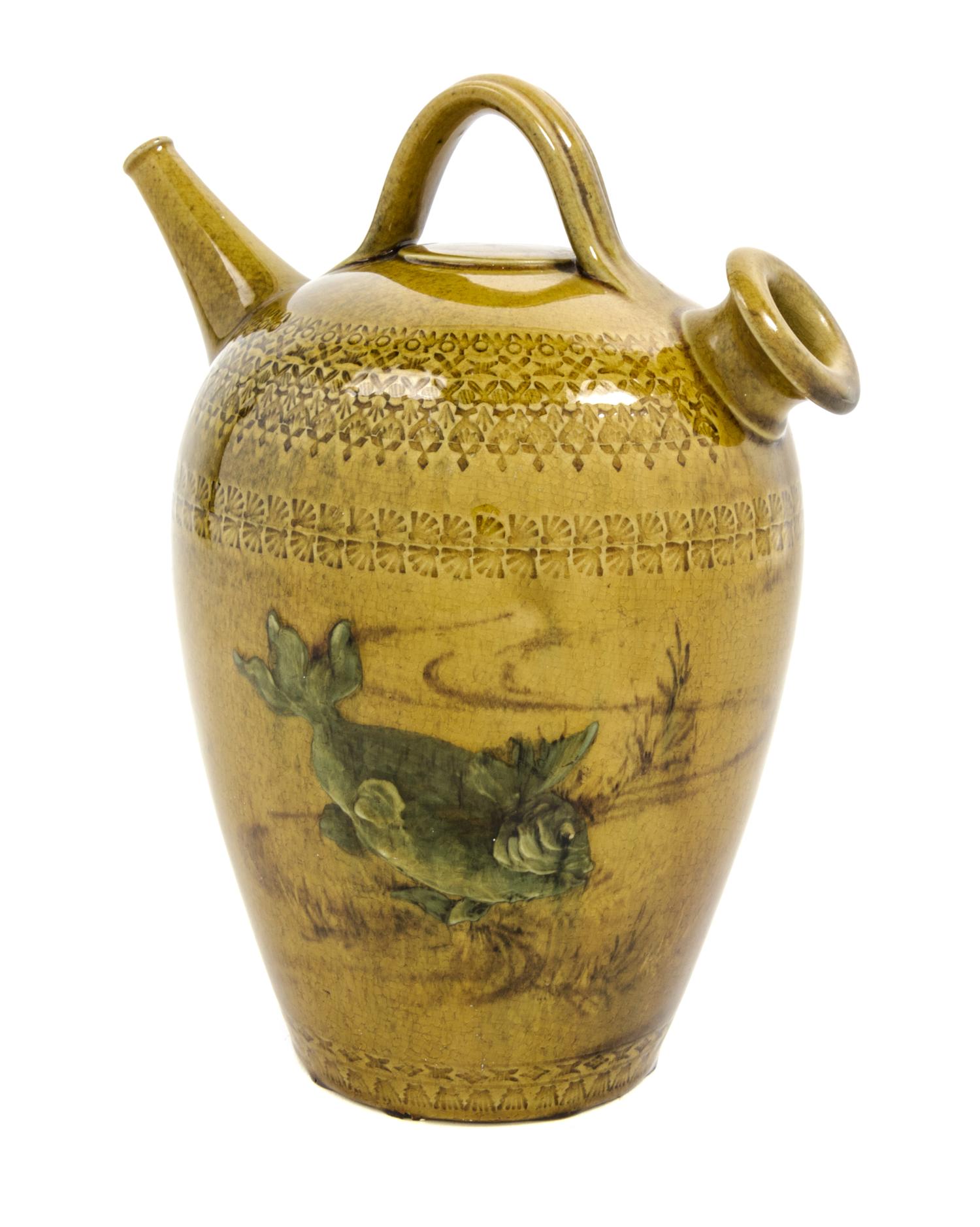 Albert Robert Valentien (American, 1862–1925), ROOKWOOD, Spanish water jug, depicting fish