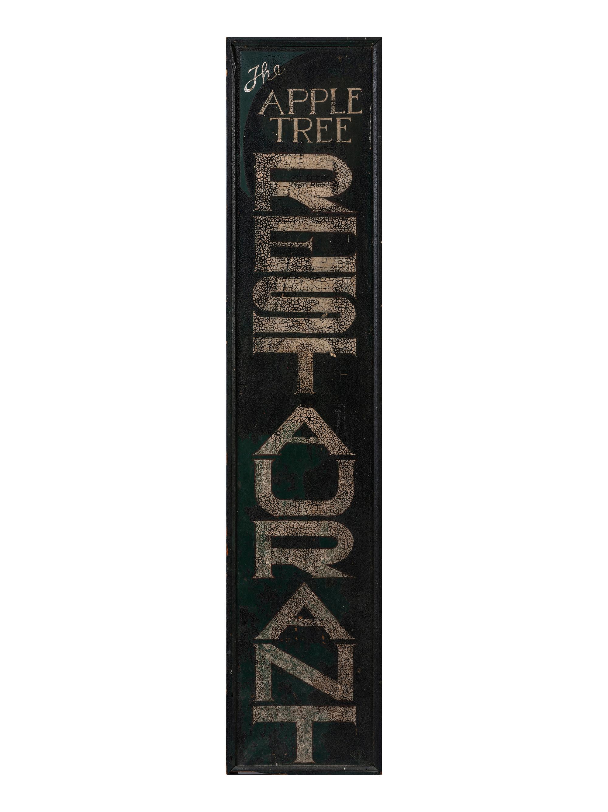 A Painted Wood and Sheet Metal 'Apple Tree Restaurant' Sign