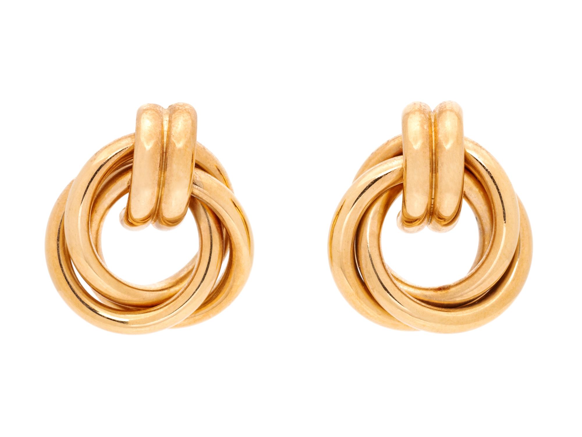 A Pair of 14 Karat Yellow Gold Doorknocker Earrings,