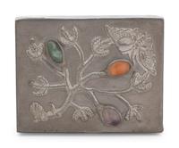 Two Chinese Hardstone Inset Pewter Articles