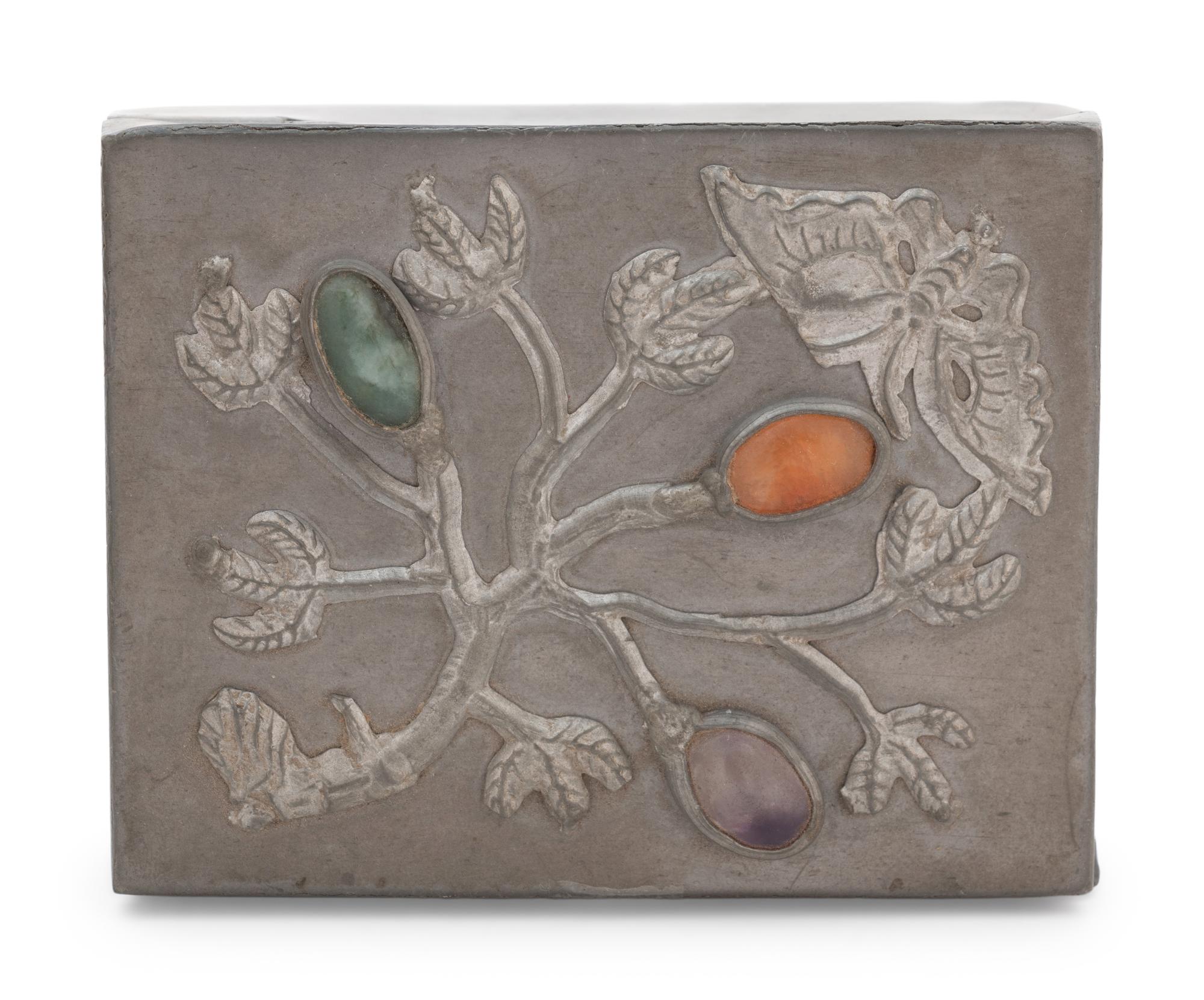 Two Chinese Hardstone Inset Pewter Articles