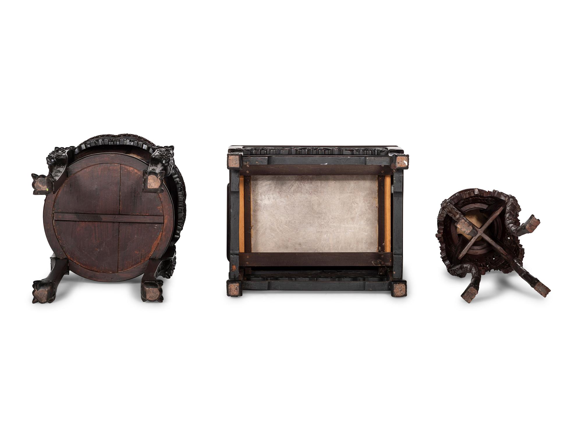 Two Chinese Hardwood Stands and an Armchair