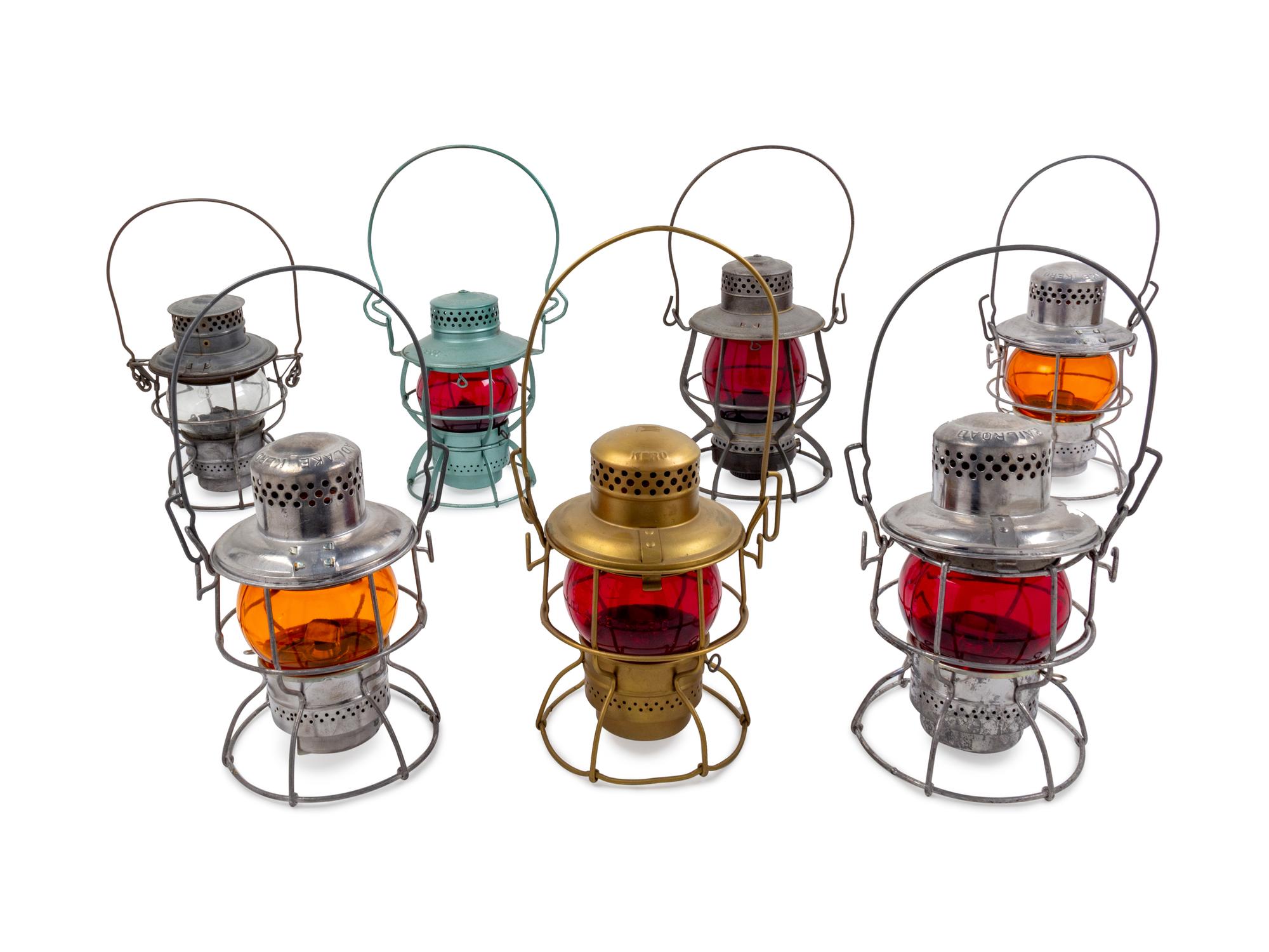 A Group of Seven Chromed Metal Railroad Lanterns