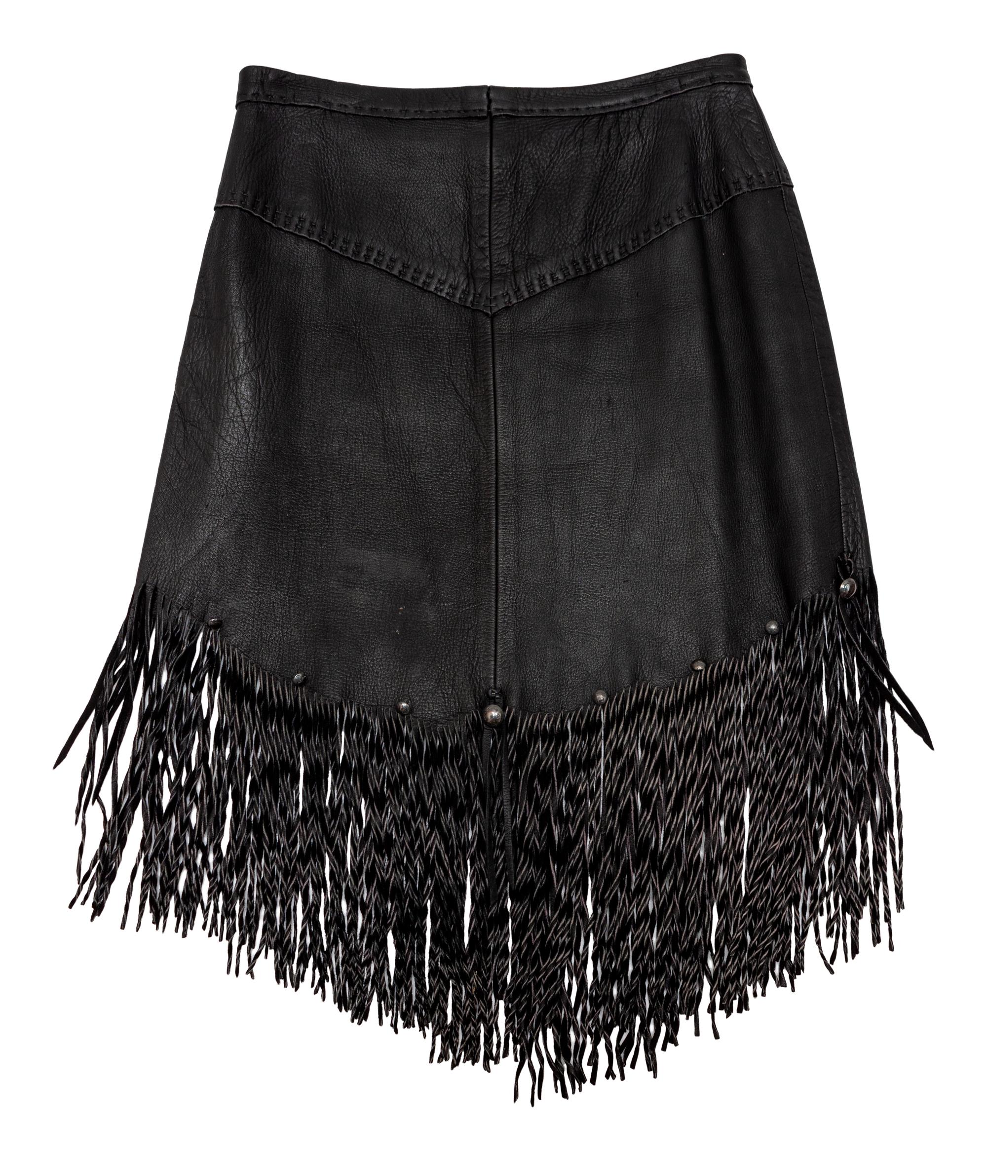 Black Leather Fringe Corset Top, Skirt and Arm Bands