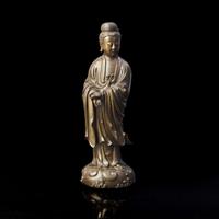 A finely cast and patinated and silver-wire inlaid figure of Guanyin 漆銅嵌銀絲觀音造像 Shisou mark ???