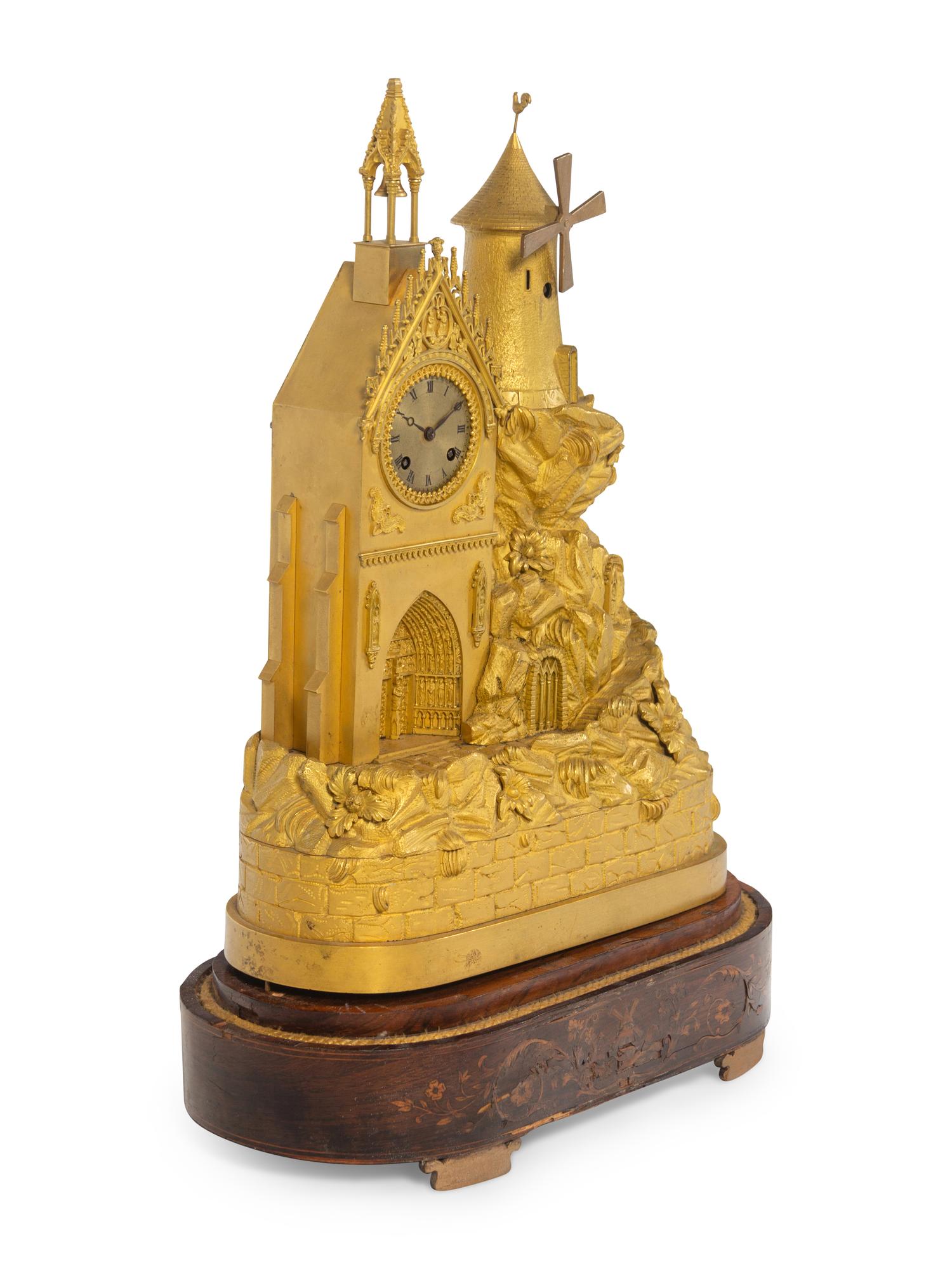 A French Gilt Bronze Cathedral-Form Clock