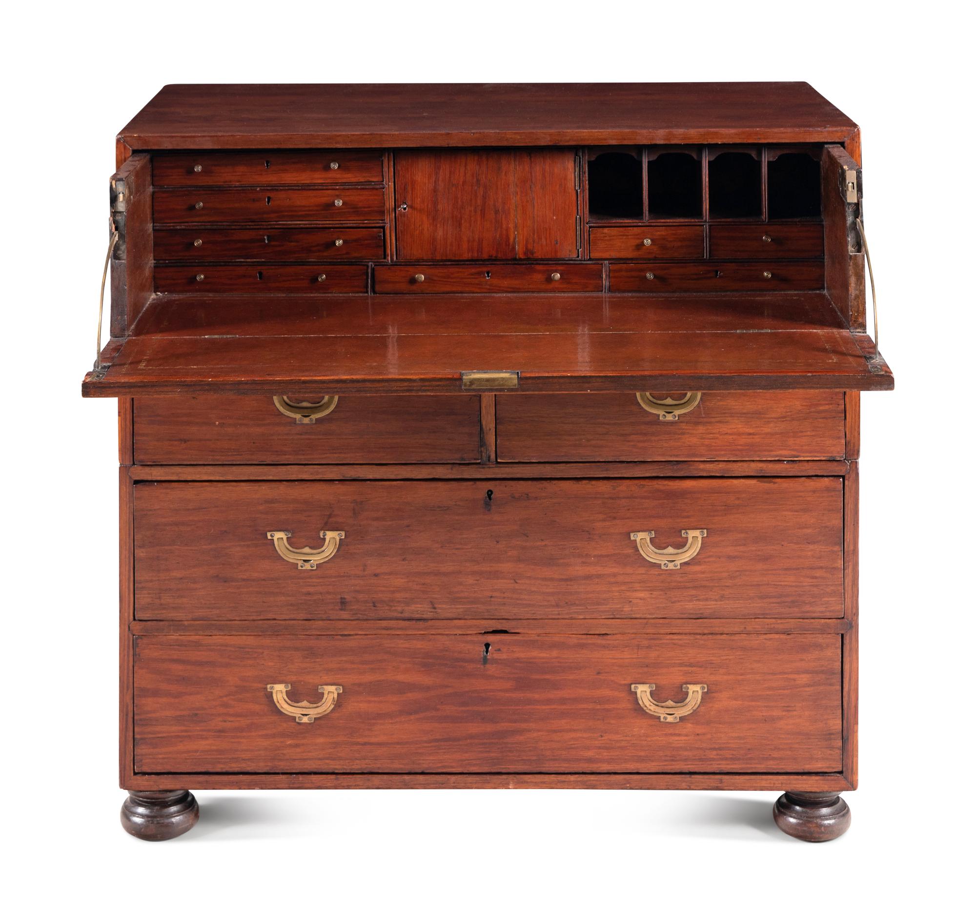 An English Mahogany Campaign Bureau Chest