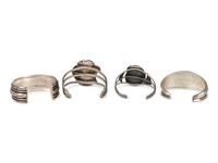 Navajo and Zuni Silver, Turquoise, and Coral Cuff Bracelets