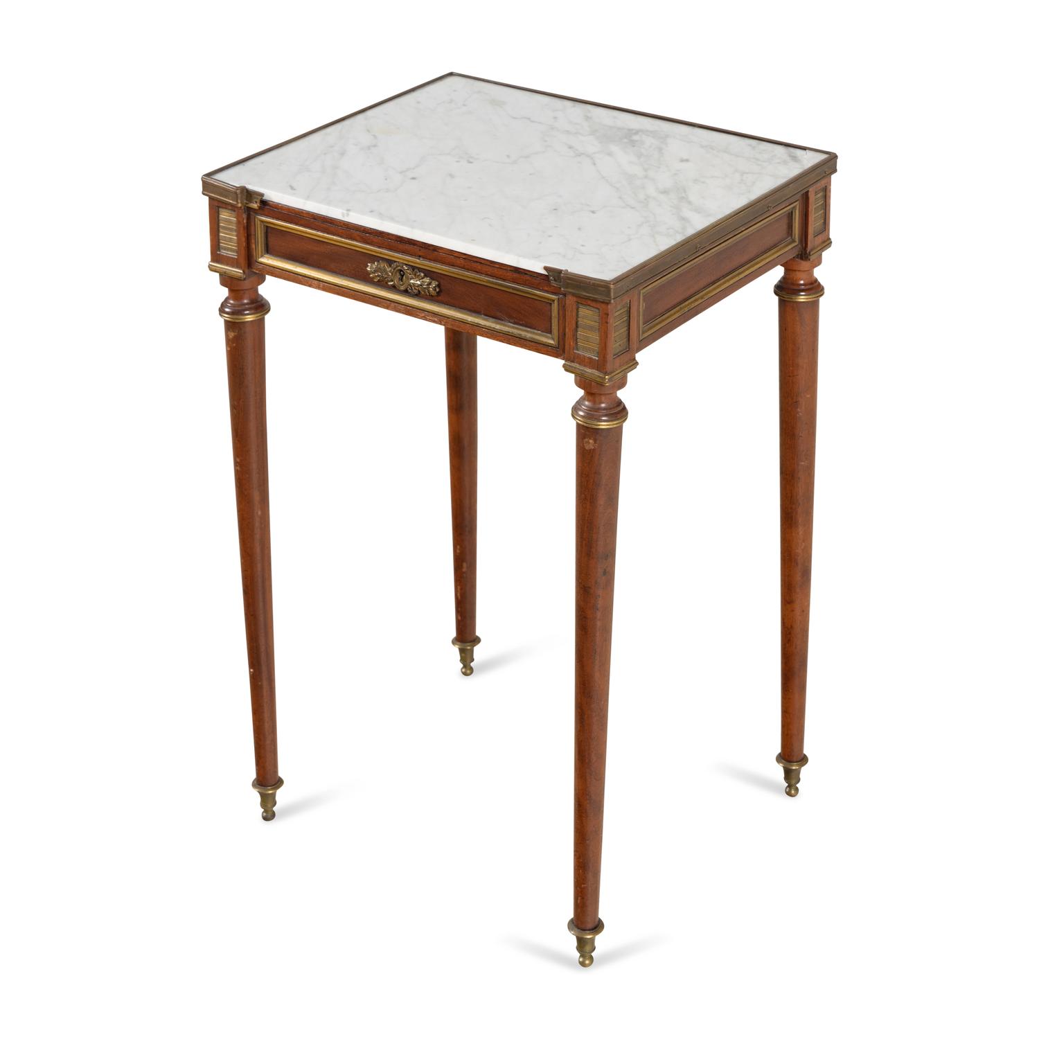 A Directoire Gilt-Bronze Mounted Mahogany and Marble-Top Occasional Table