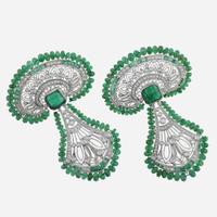 A Matching Set of Diamond and Emerald Pendant and Earrings