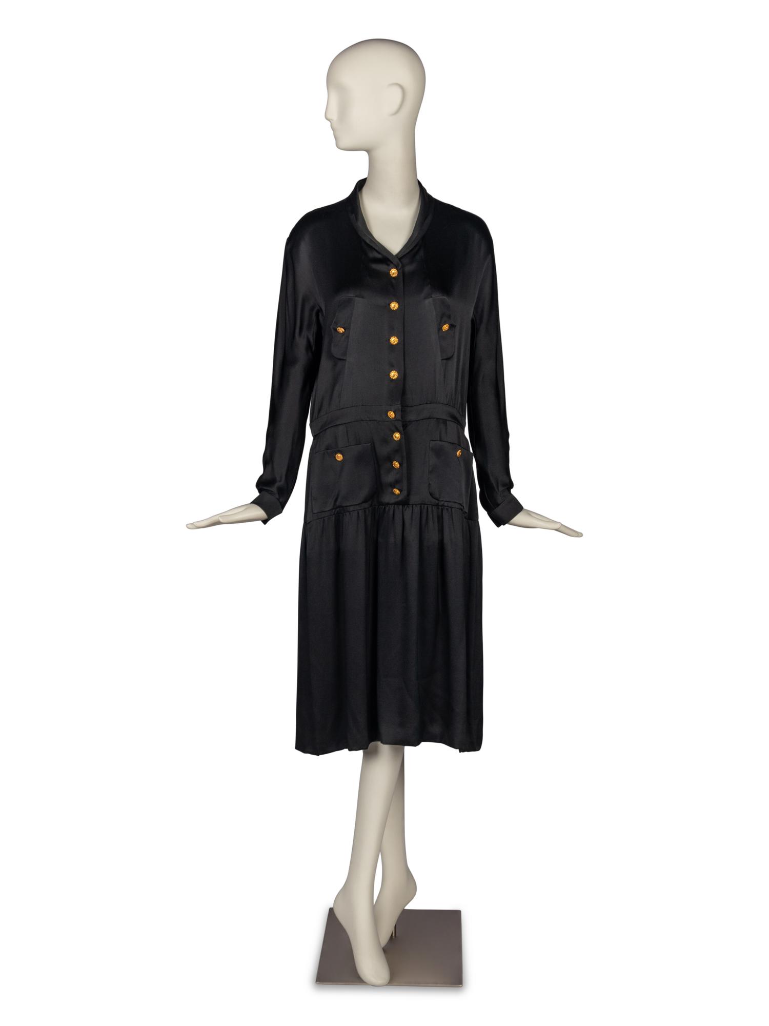 Chanel Black Satin Dress, 1980s