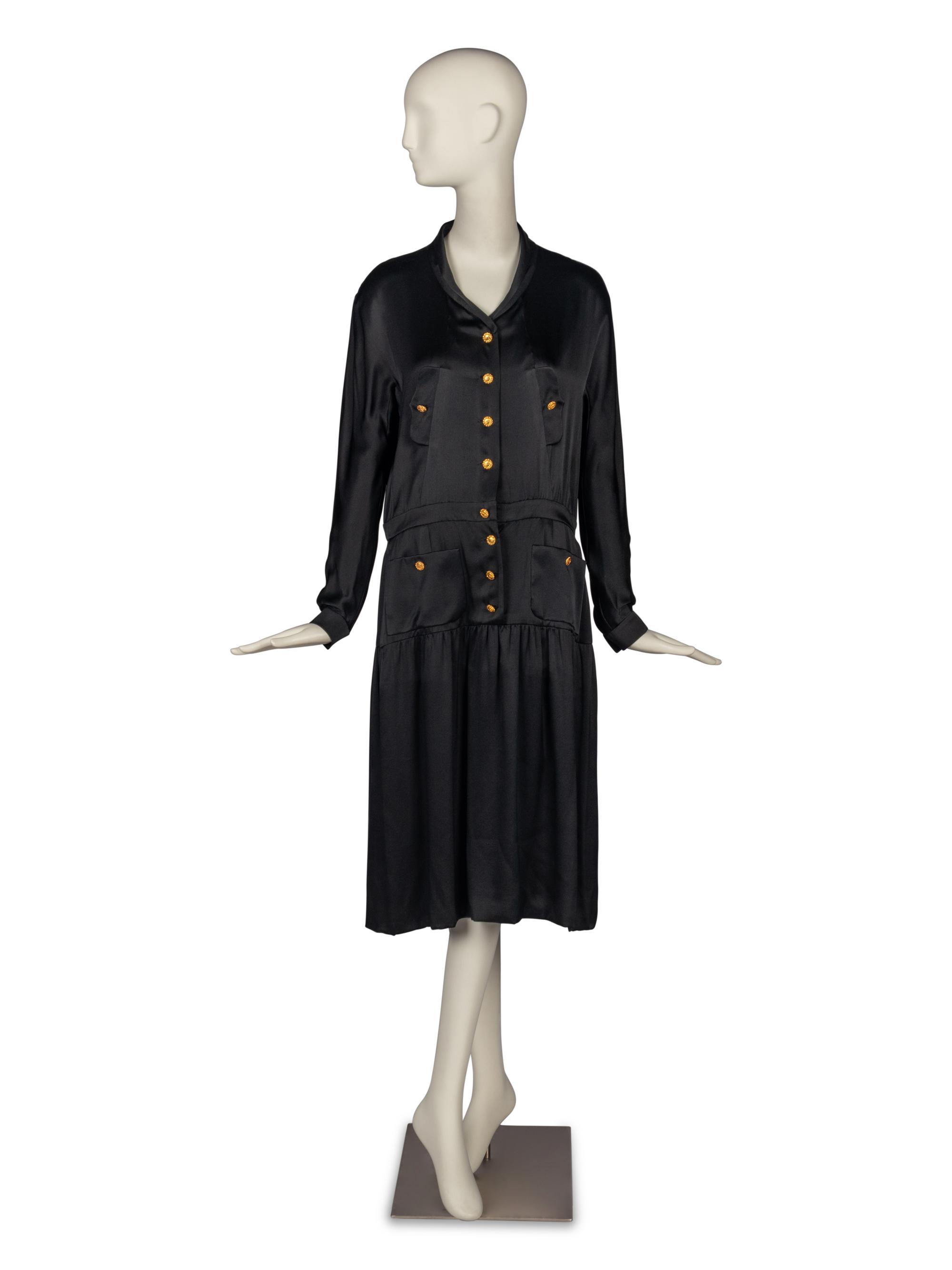 Chanel Black Satin Dress, 1980s