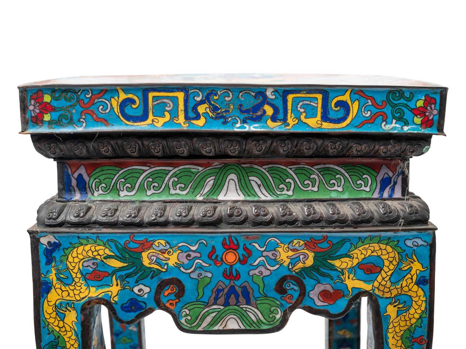 A Pair of Chinese Blue Ground Cloisonné Enamel Stools