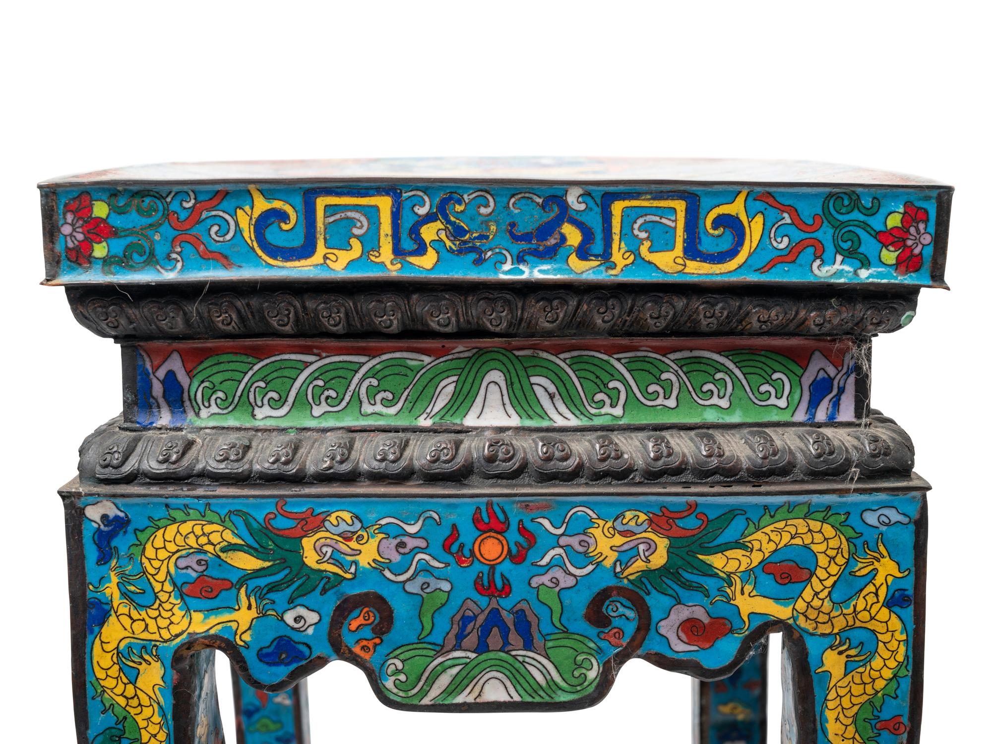 A Pair of Chinese Blue Ground Cloisonné Enamel Stools