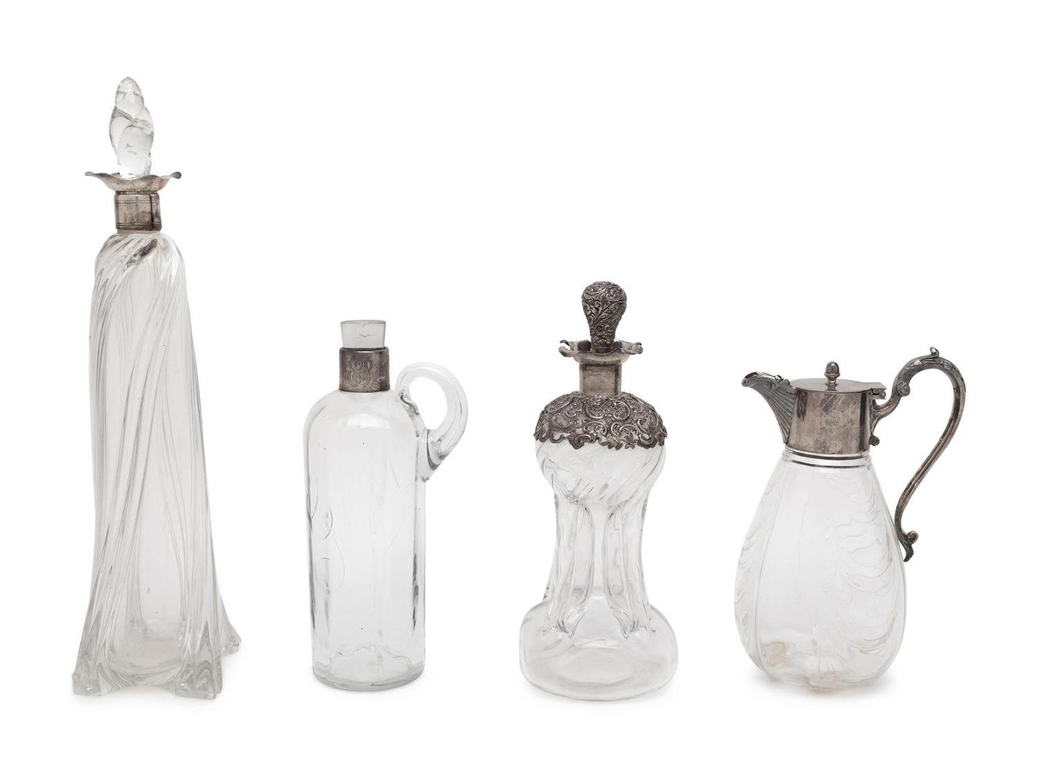 A Collection of American Silvered Metal Mounted Glass Articles