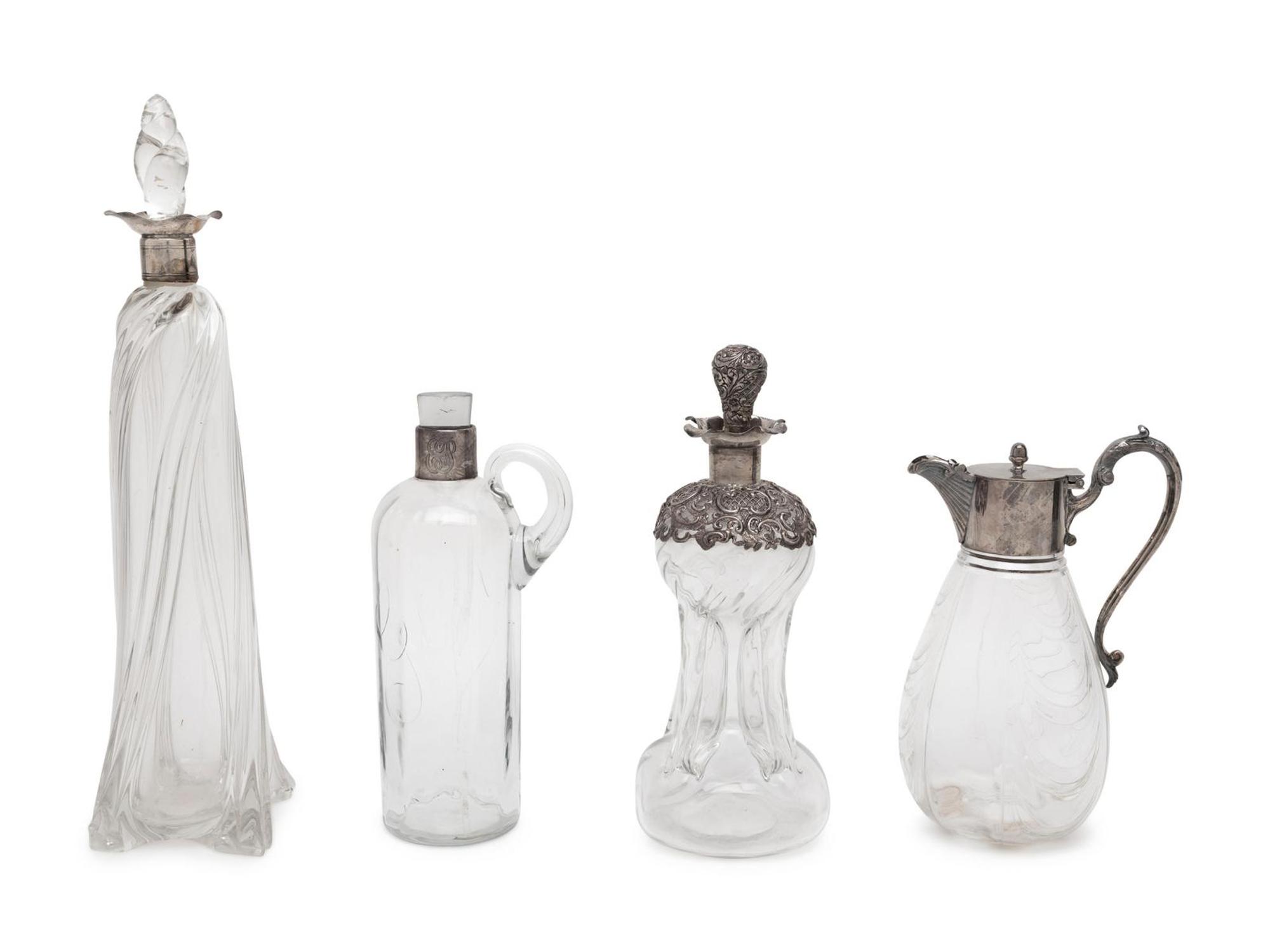 A Collection of American Silvered Metal Mounted Glass Articles