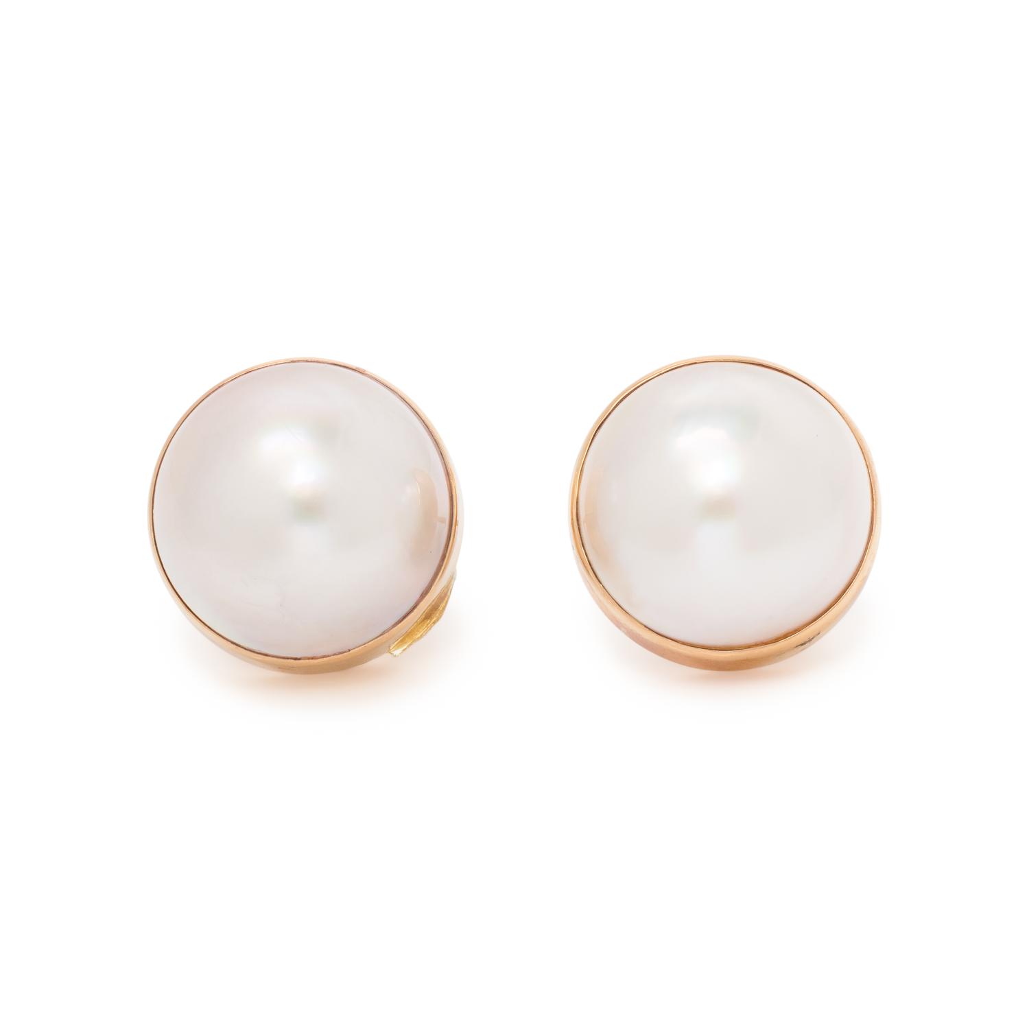 CONVERTIBLE CULTURED MABE PEARL, DIAMOND AND ENAMEL EARRINGS